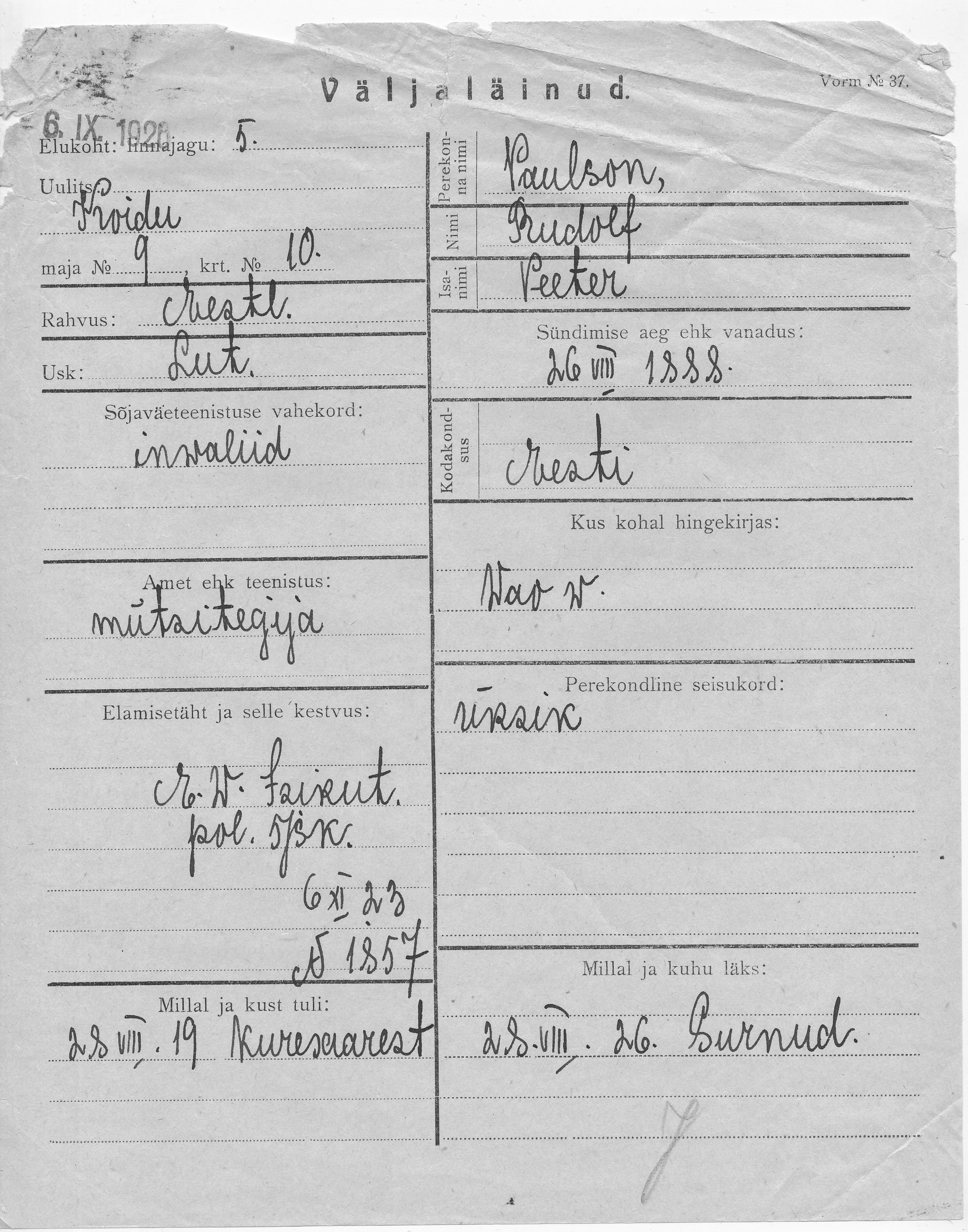 Paulson, Rudolf, Peeter