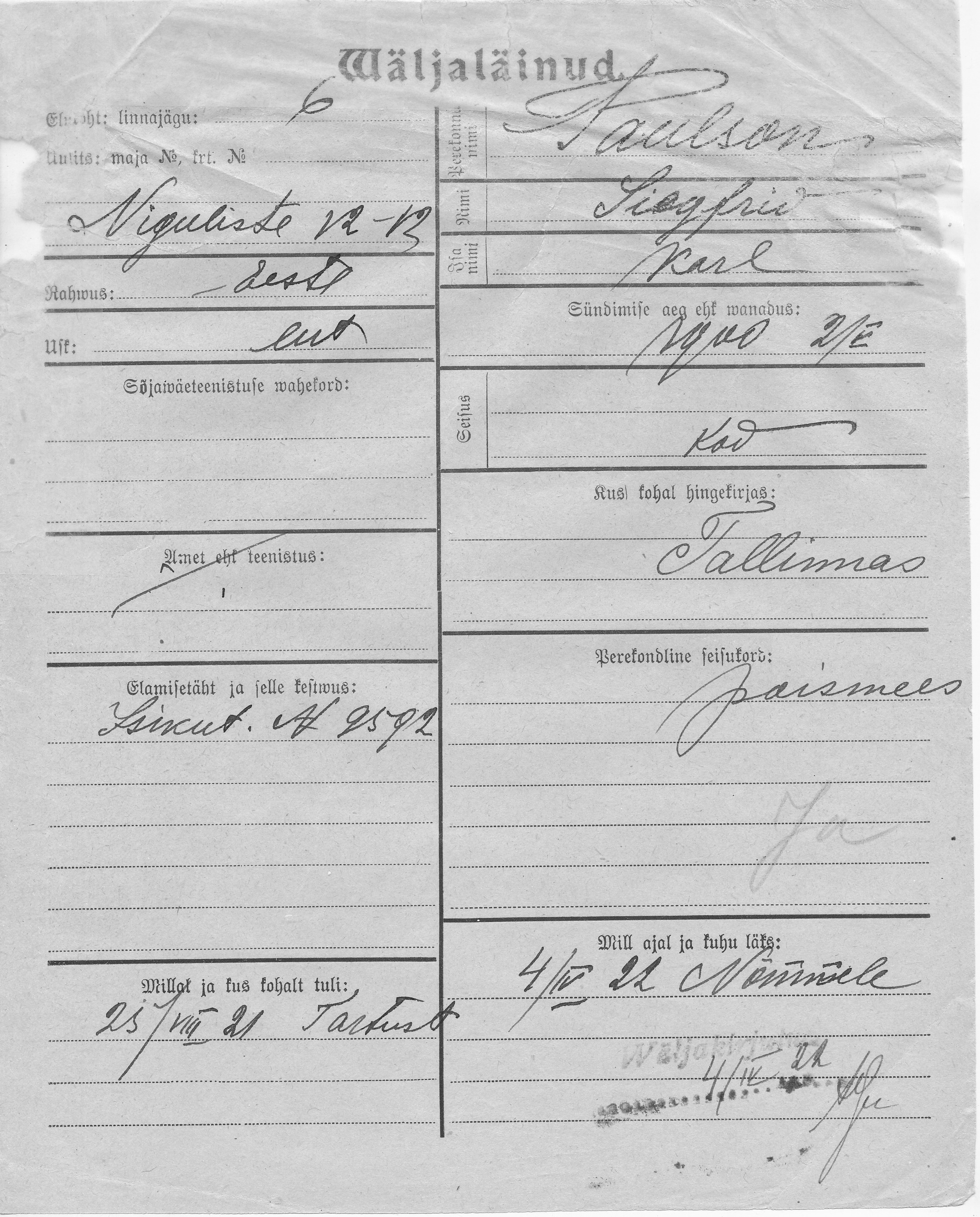 Paulson, Siegfrid, Karl