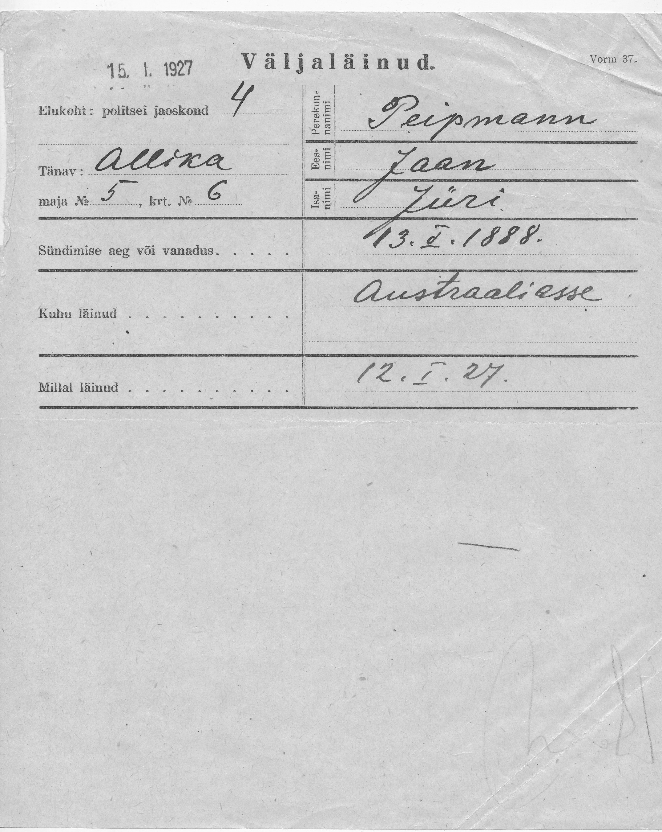 Peipmann, Jaan, Jüri