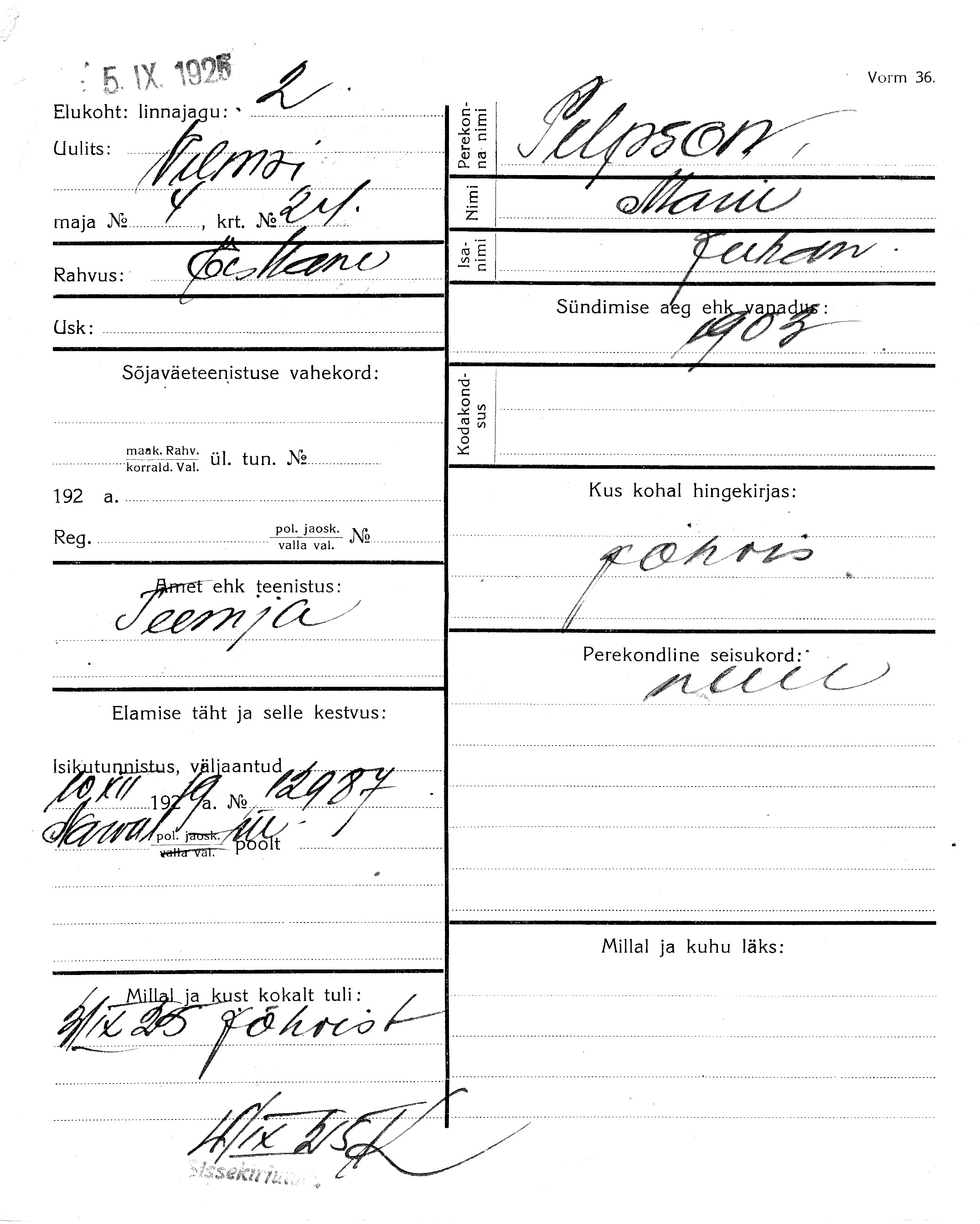 Pelpson, Marie, Juhan