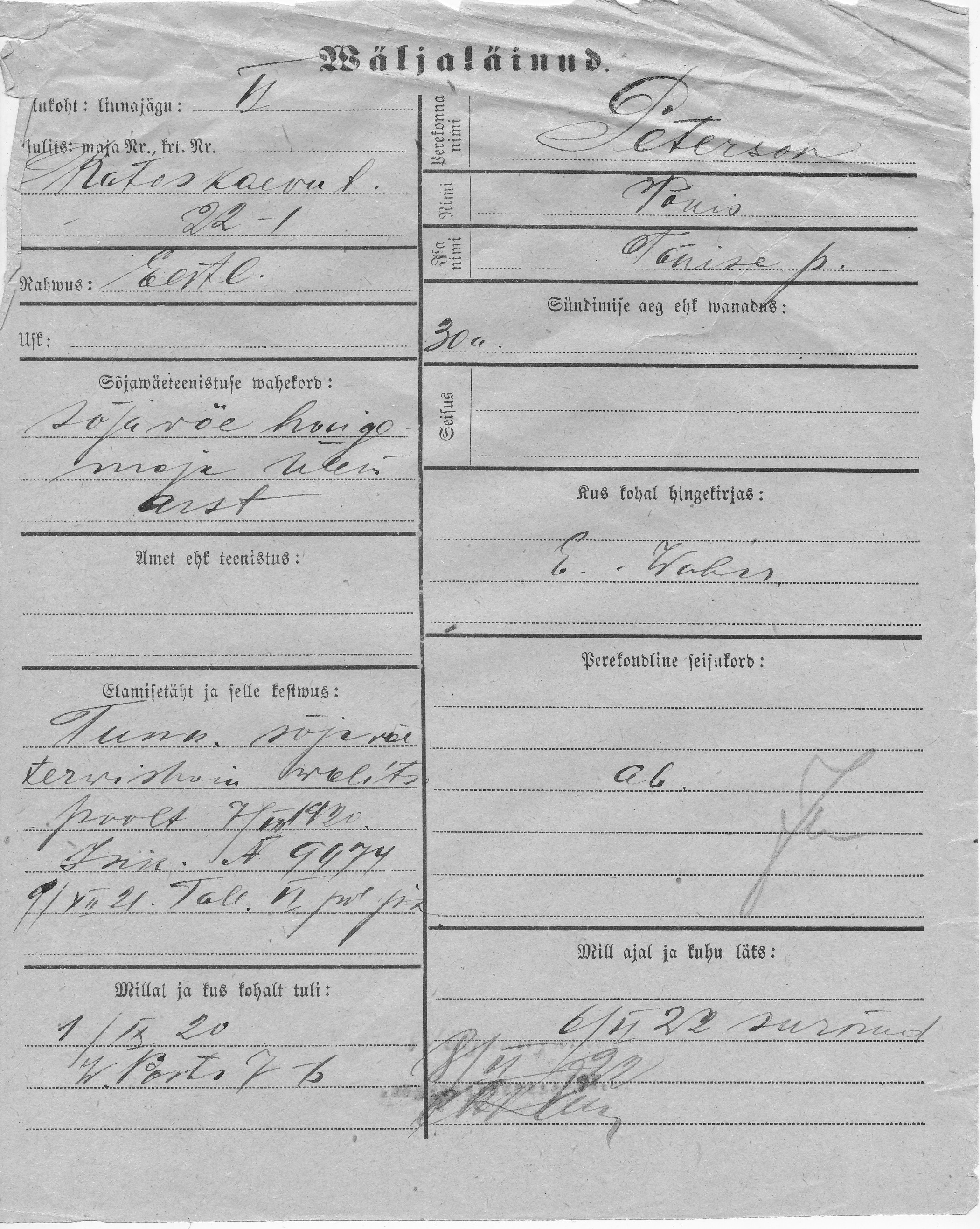 Peterson, Tõnis, Tõnis