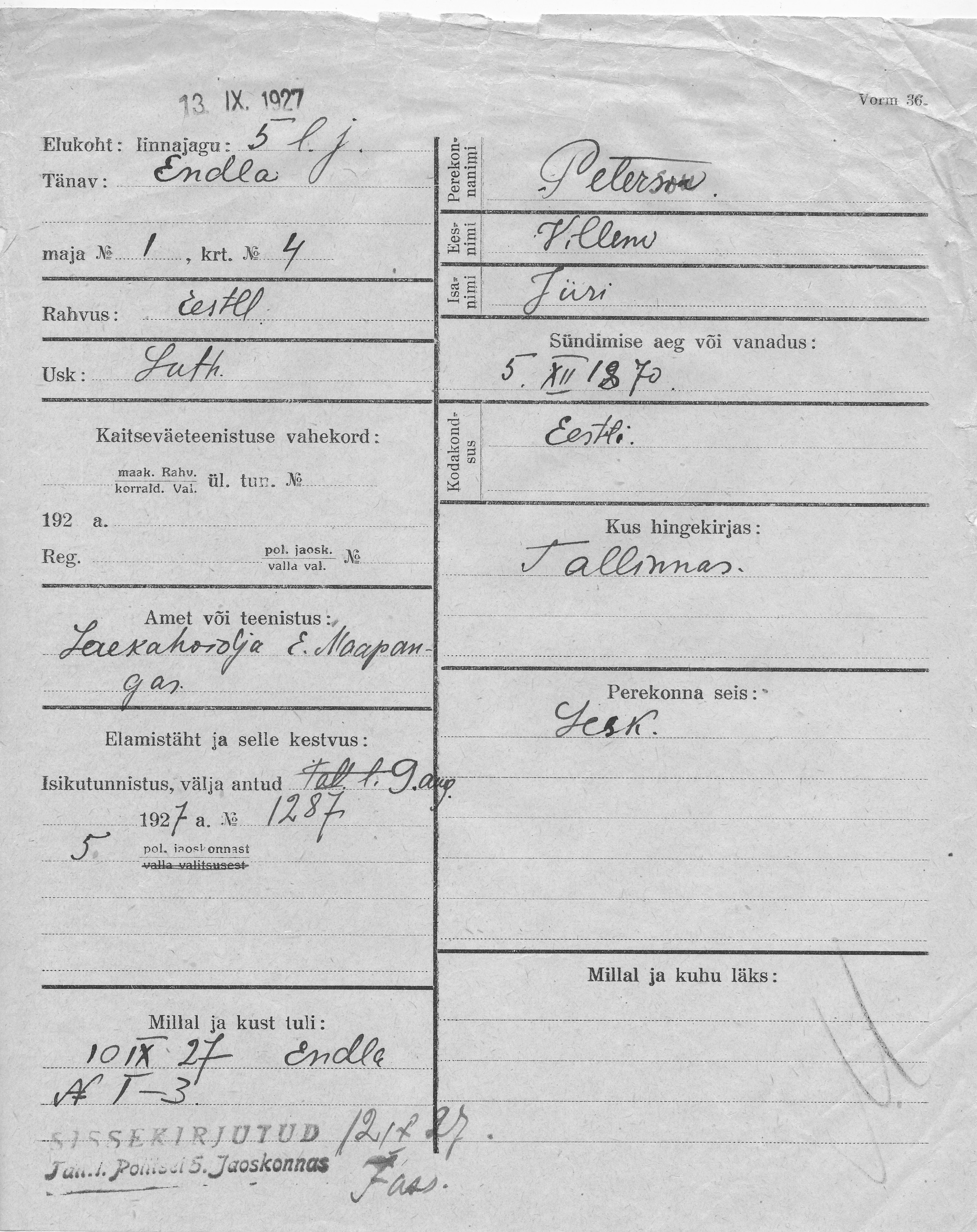 Peterson, Villem, Jüri