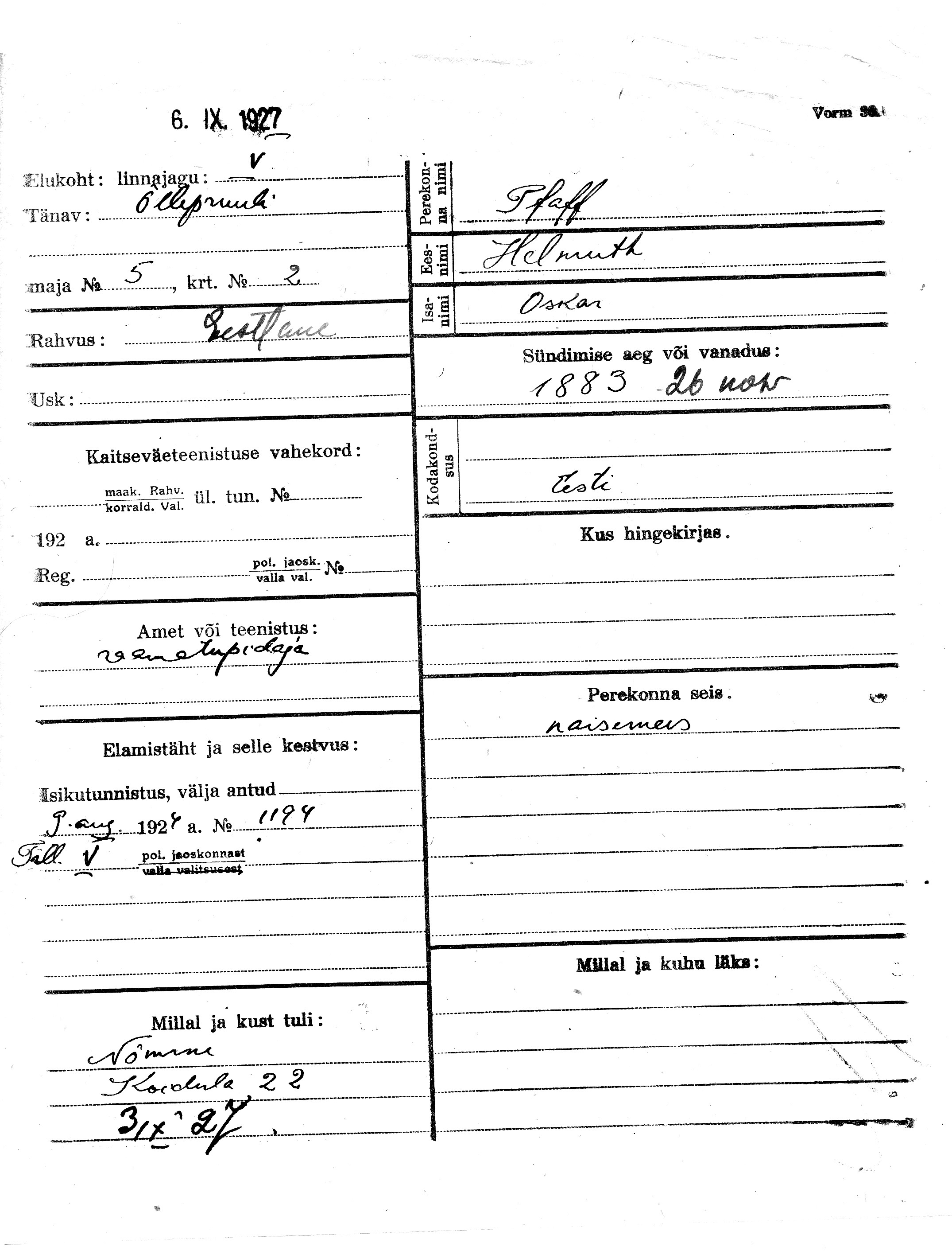 Pfaff, Helmuth, Oskar