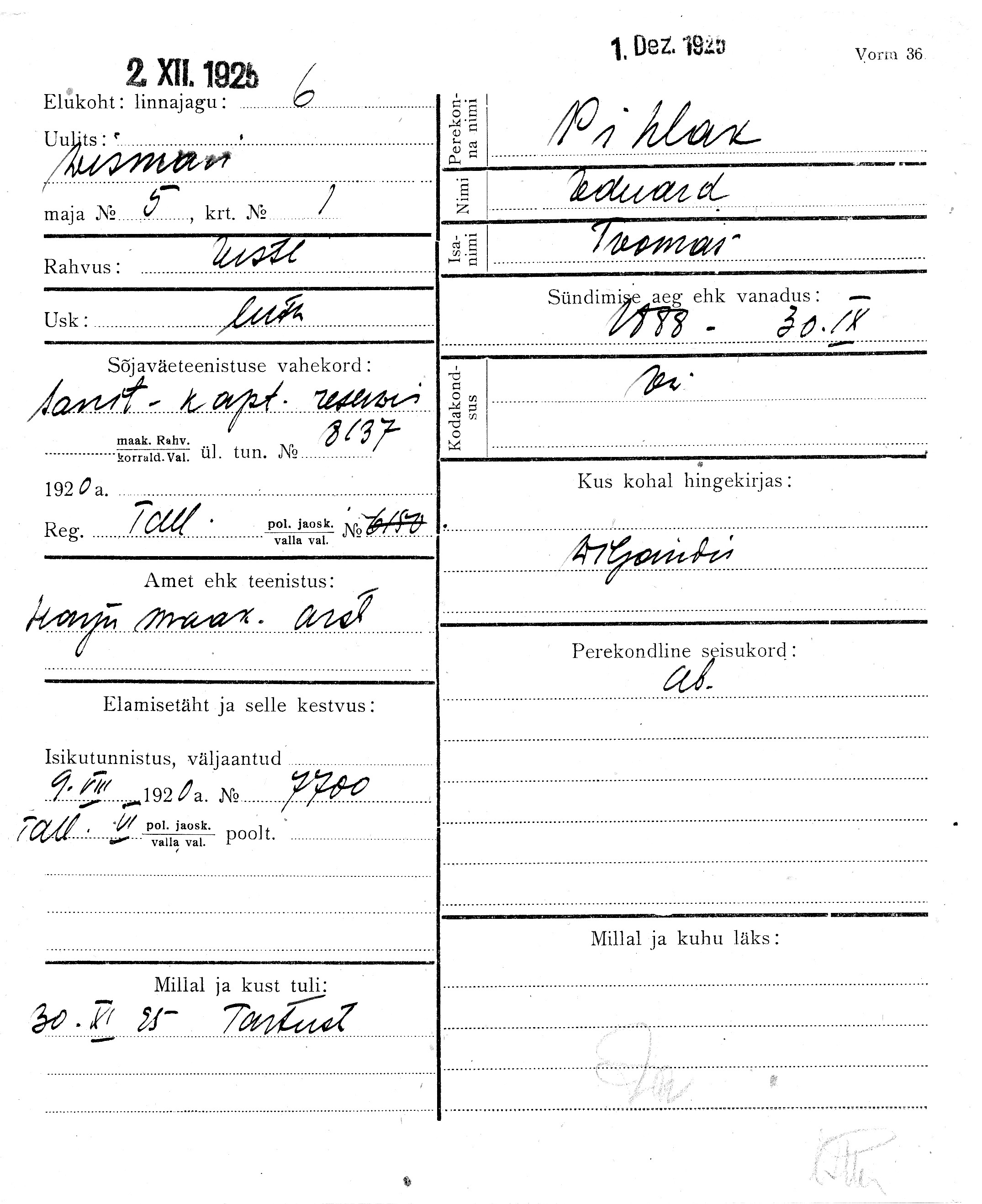 Pihlak, Eduard, Toomas