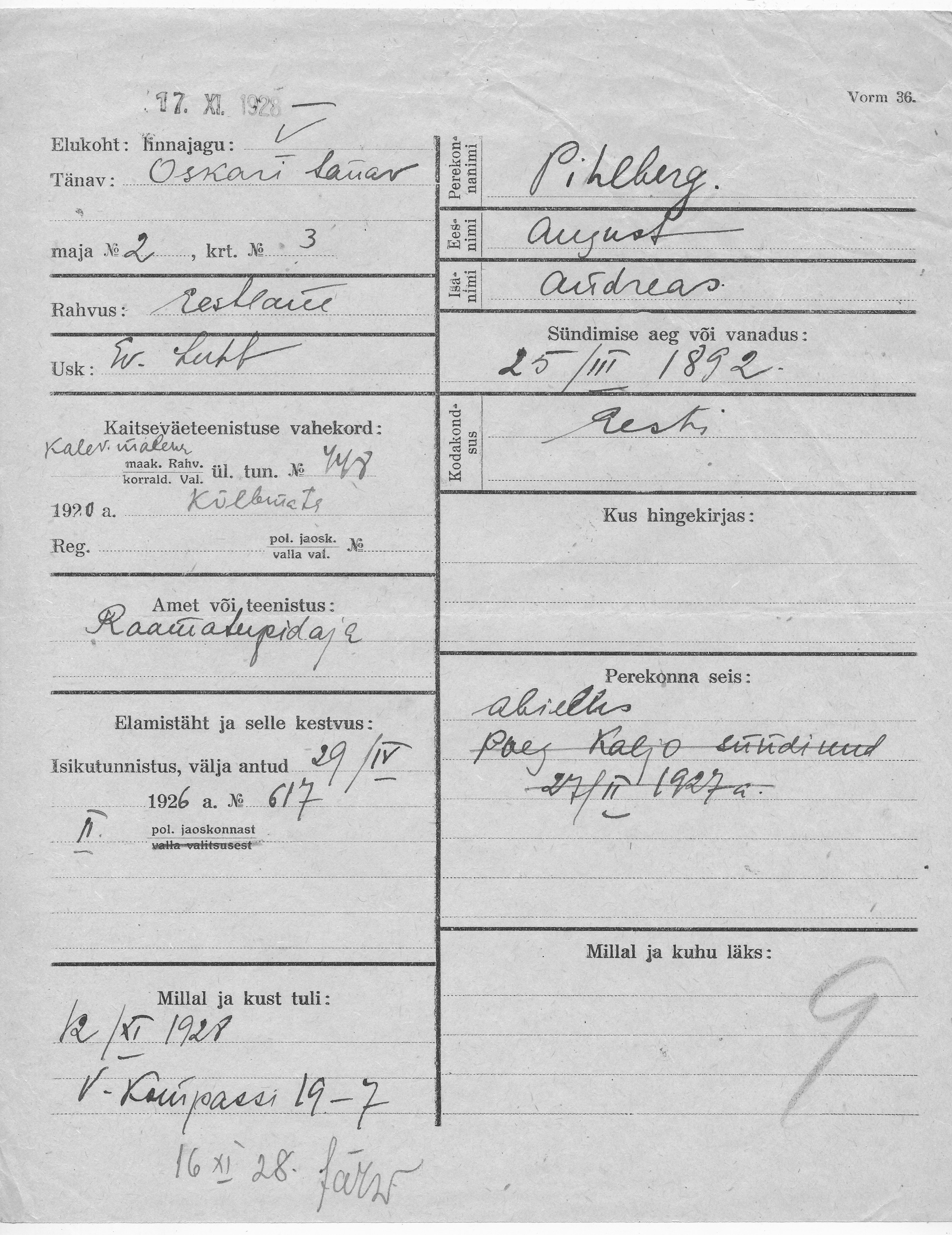 Pihlberg, August, Andreas