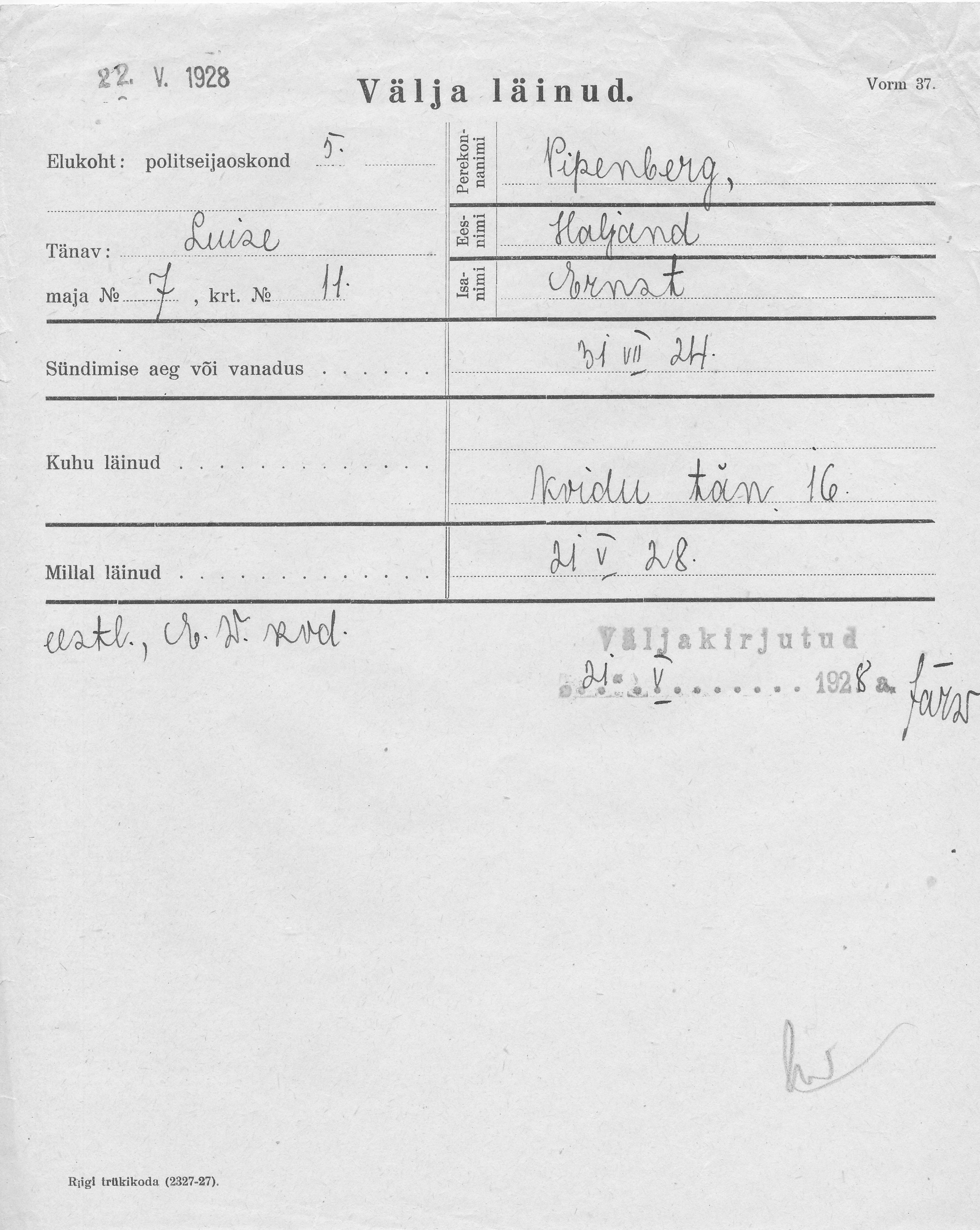 Pipenberg, Haljand, Ernst