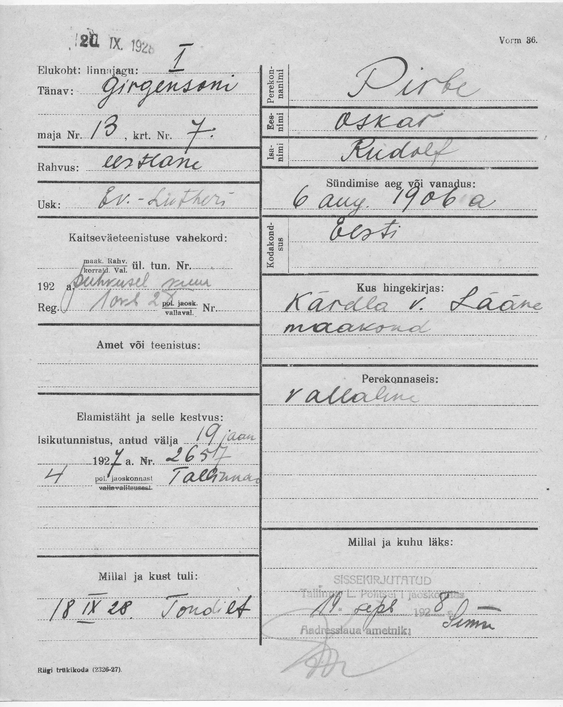 Pirbe, Oskar, Rudolf