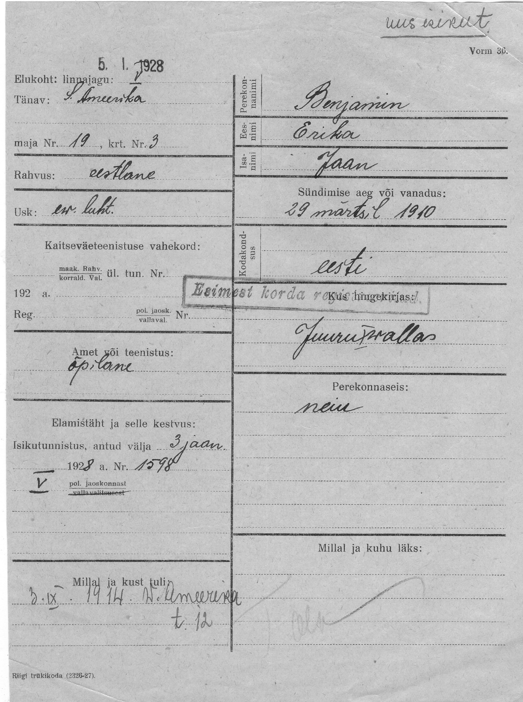 Benjamin, Erika, Jaan