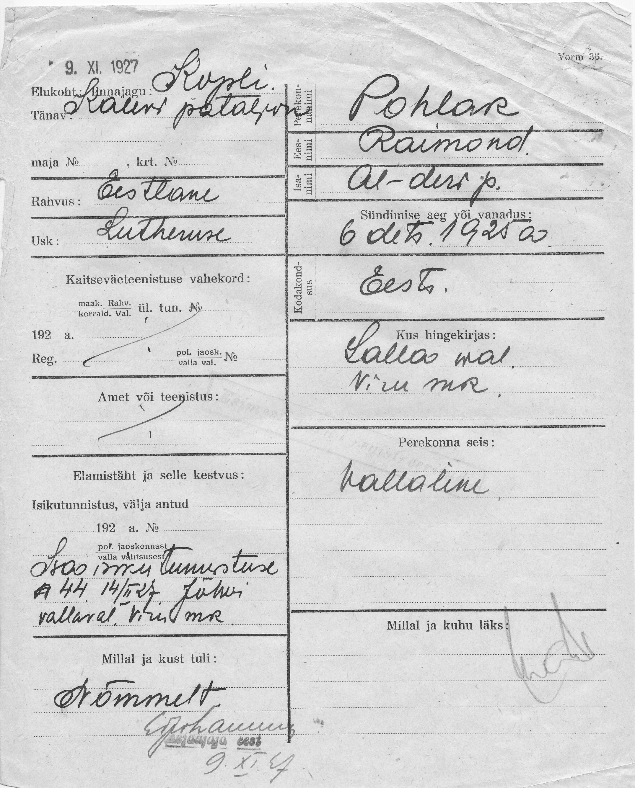 Pohlak, Raimond, Aleksander