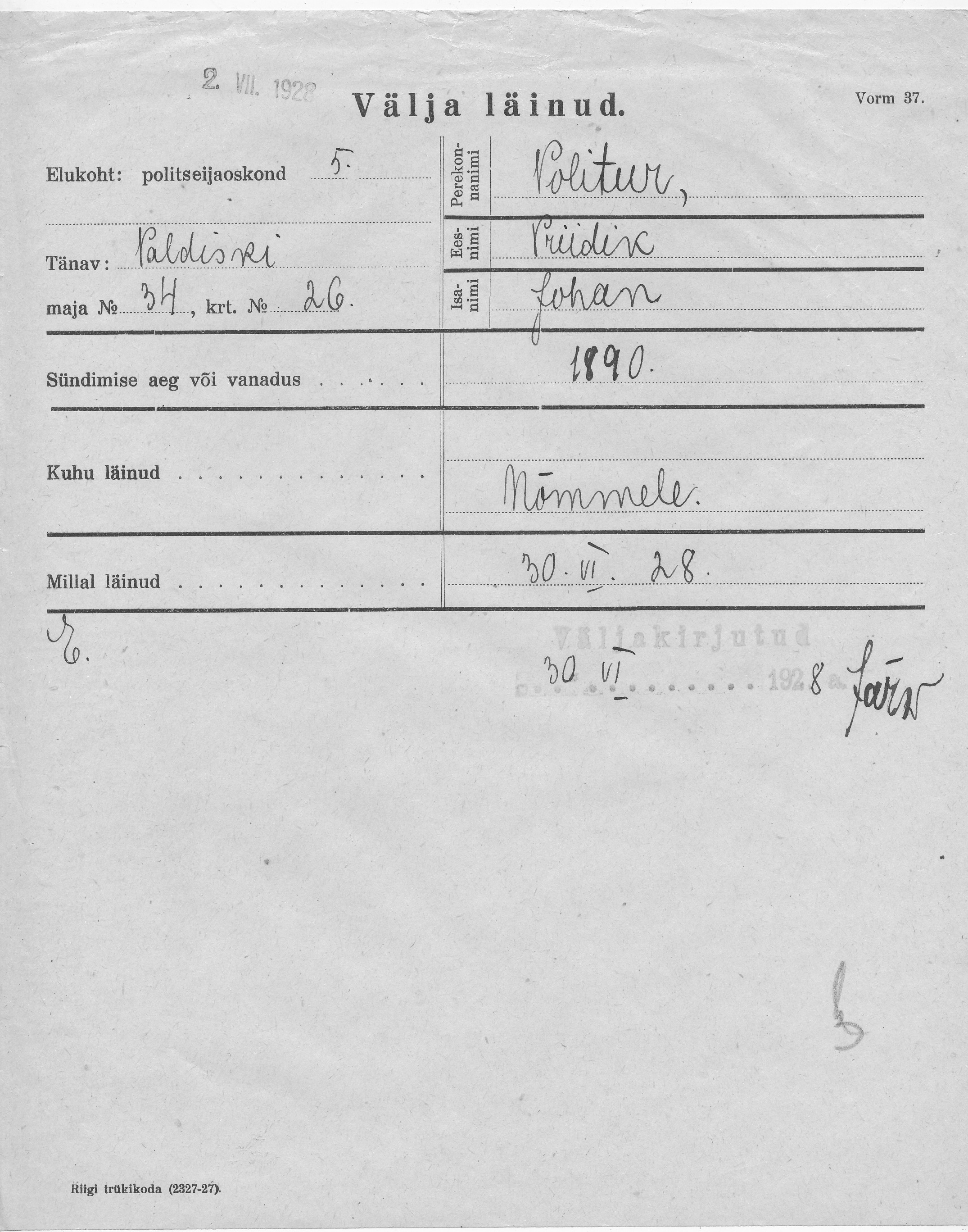 Politur, Priidik, Johan