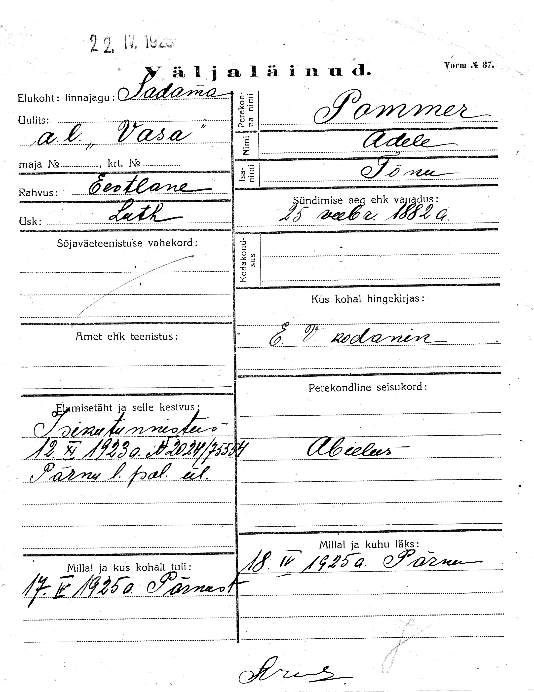 Pommer, Adele, Tõnu