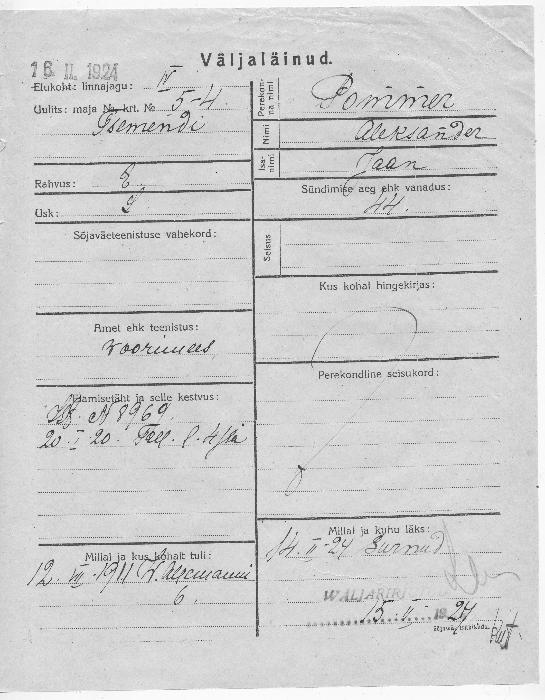 Pommer, Aleksander, Jaan