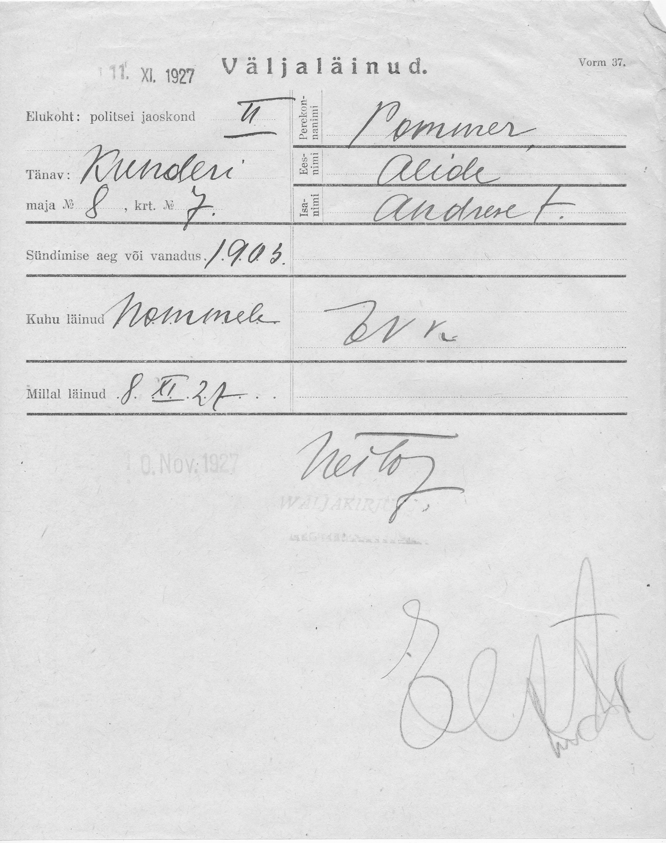 Pommer, Alide, Andres