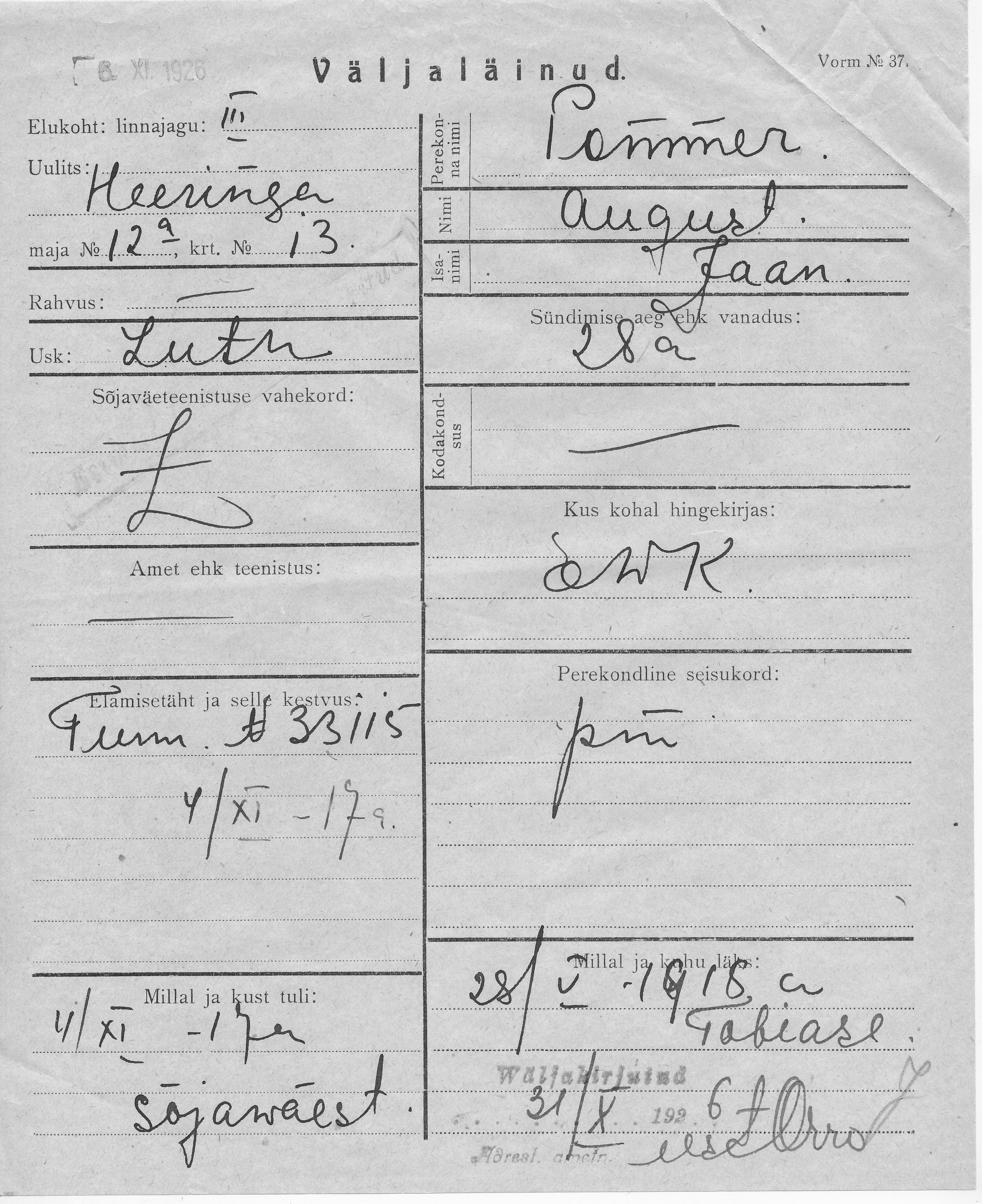 Pommer, August, Jaan