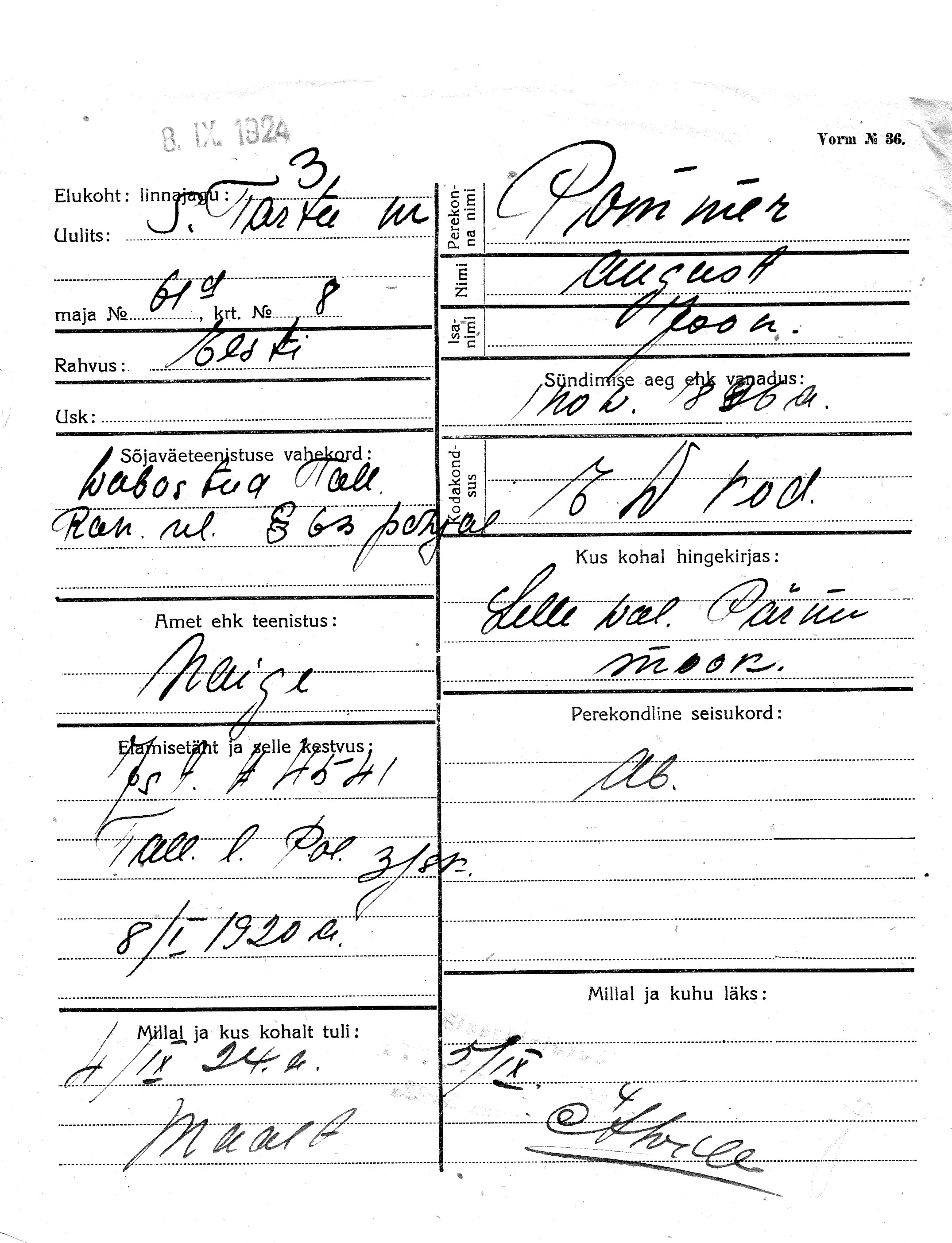 Pommer, August, Joon