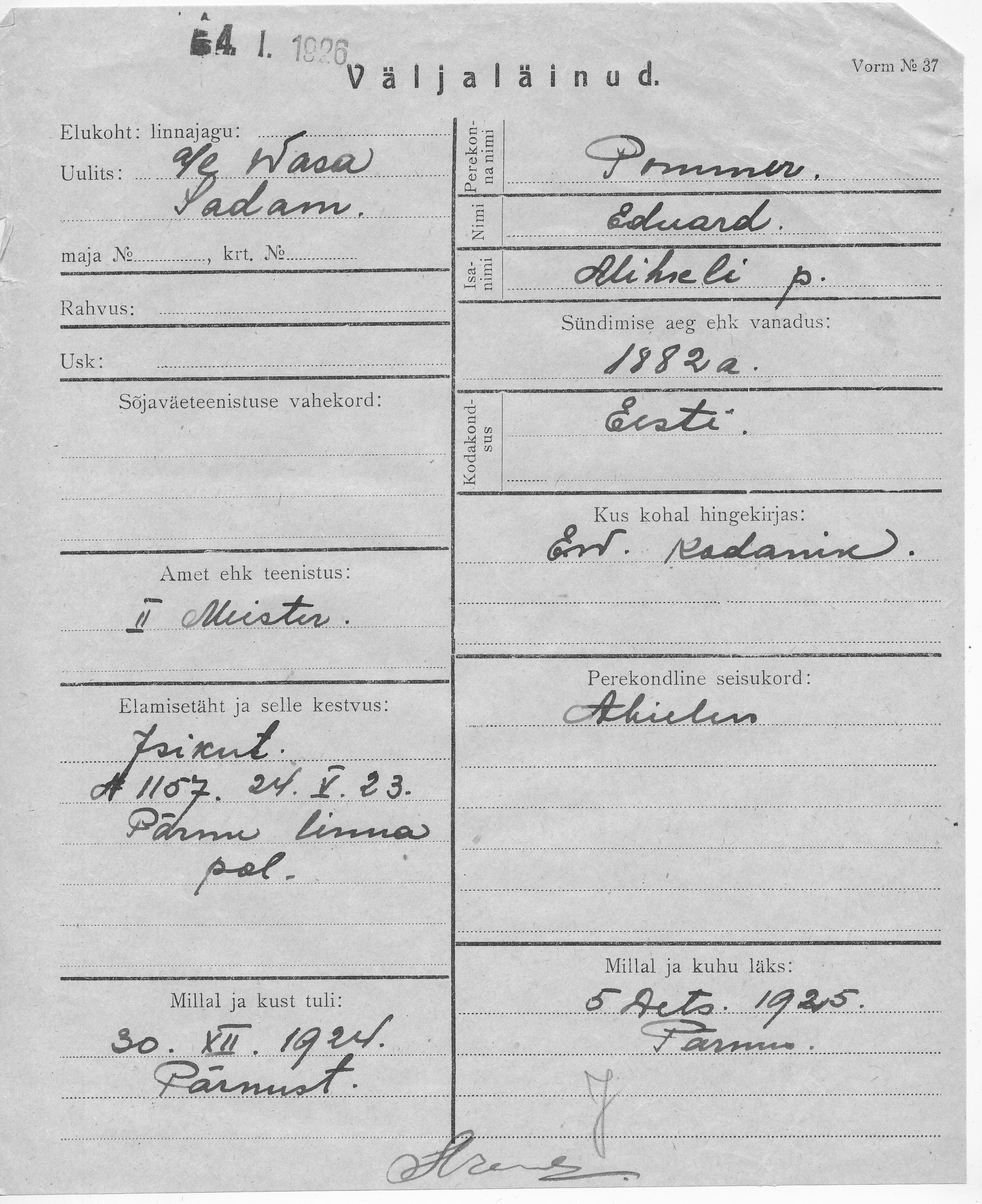 Pommer, Eduard, Mihkel