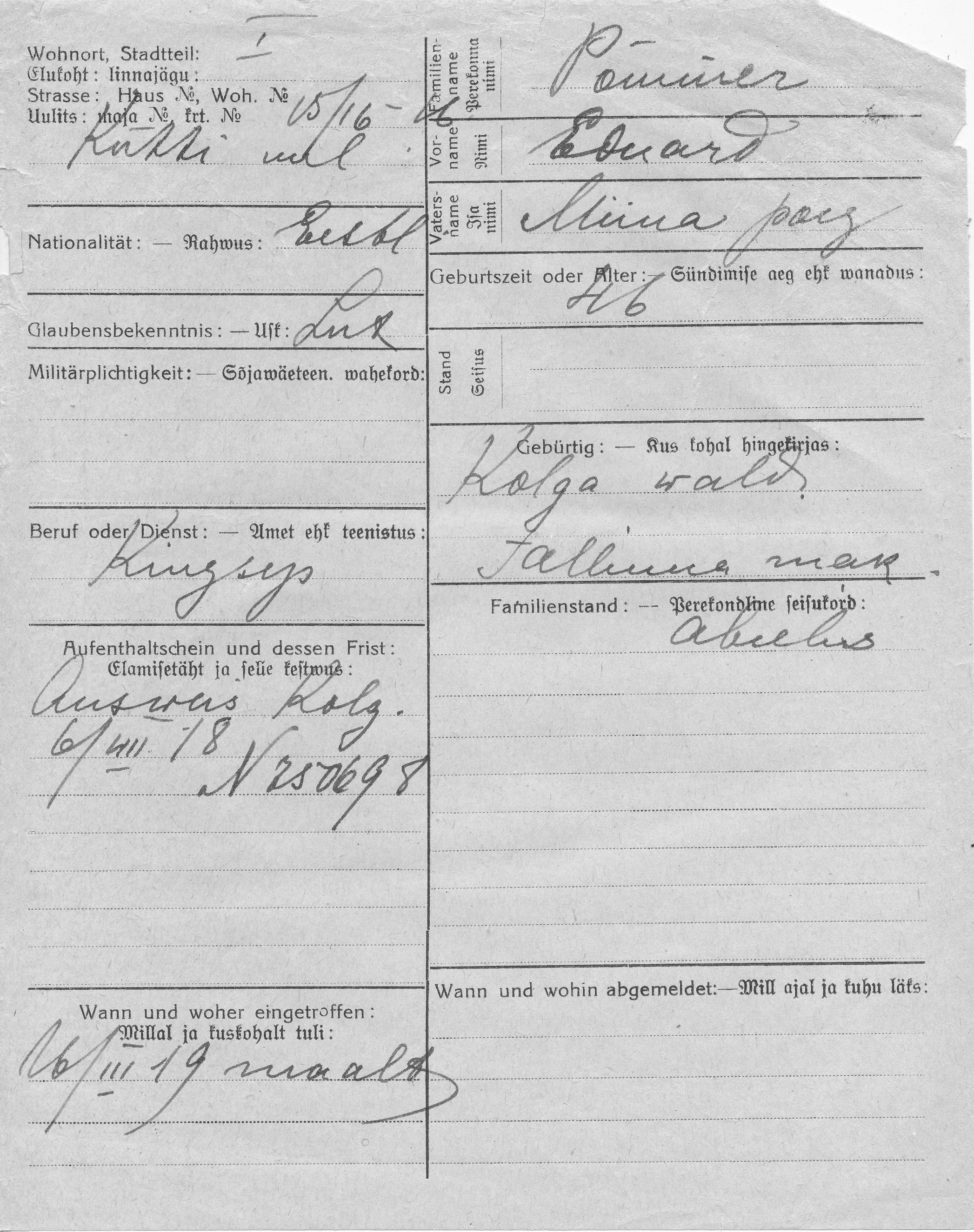 Pommer, Eduard, Miina