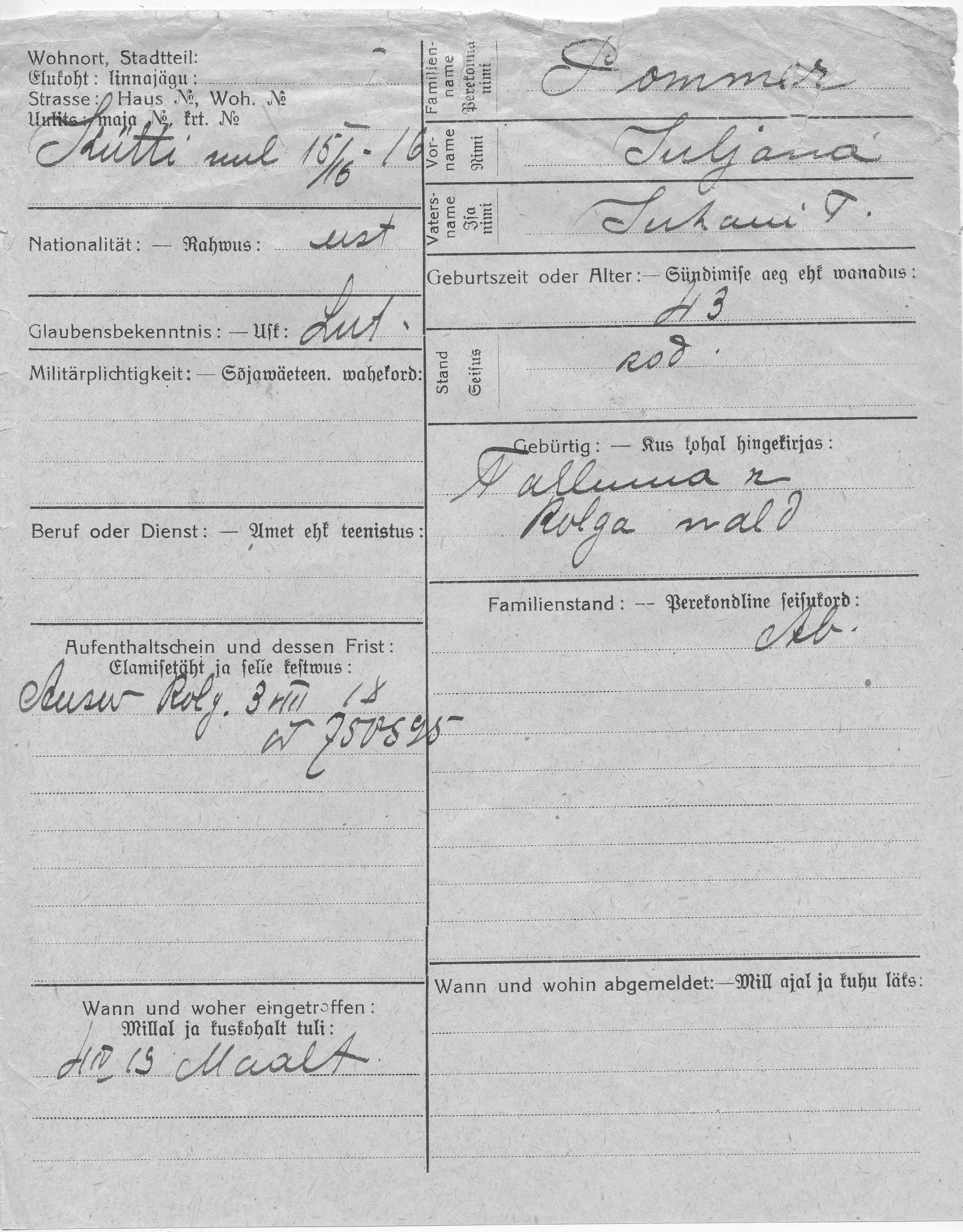 Pommer, Juljana, Juhan