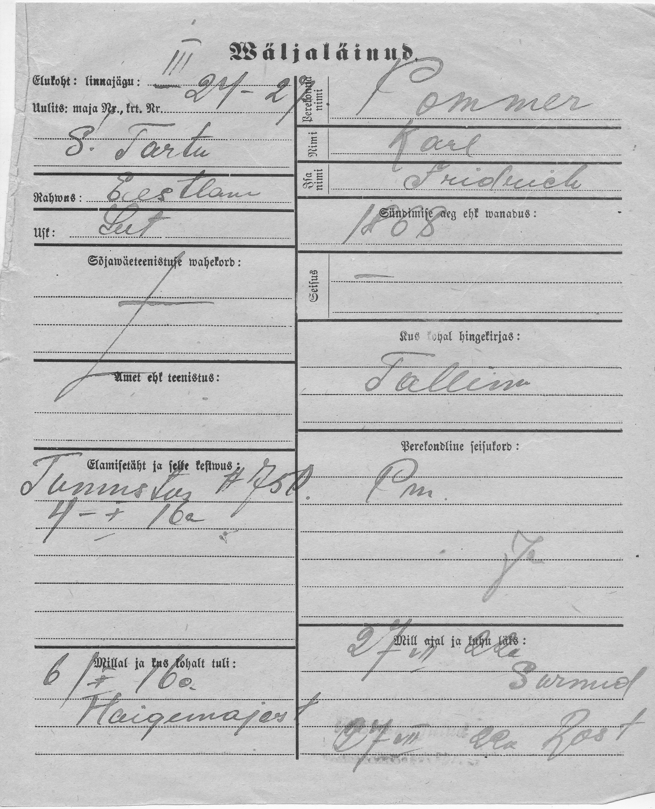 Pommer, Karl, Fridrich