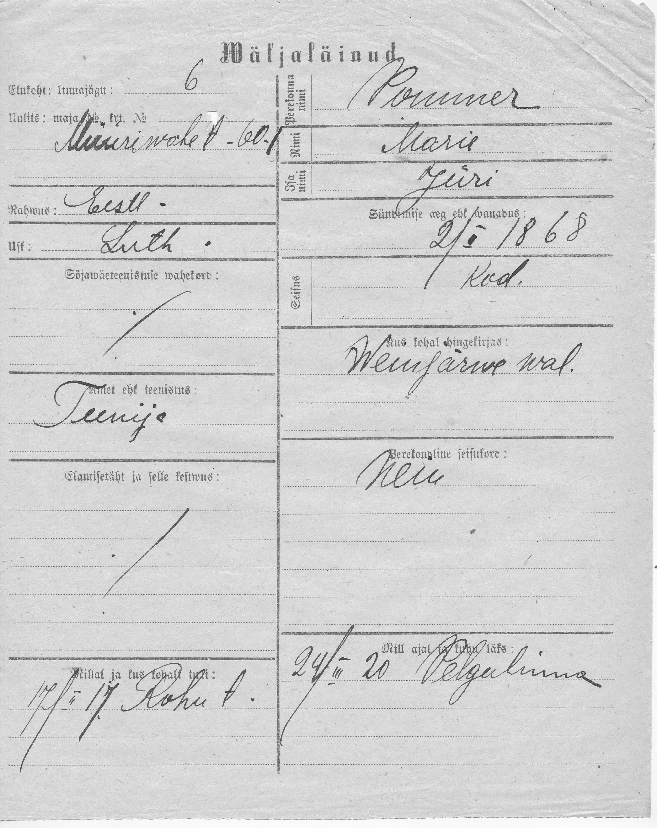 Pommer, Marie, Jüri