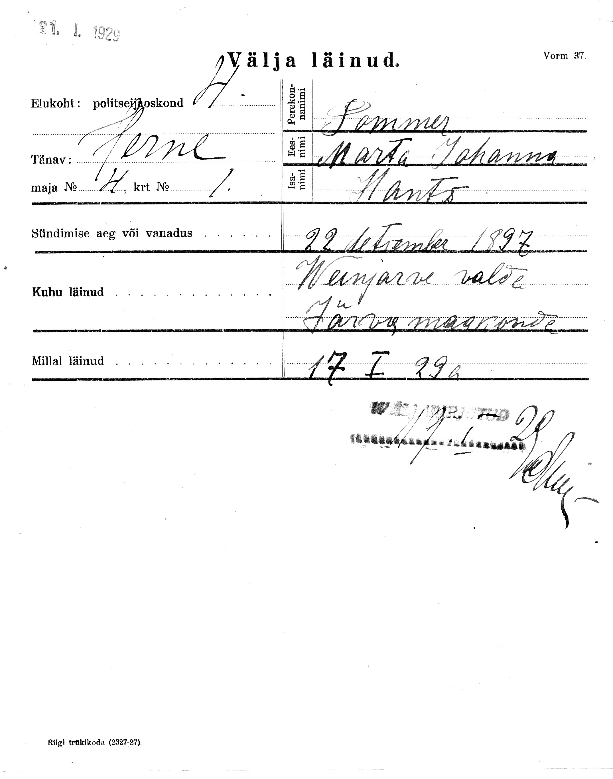 Pommer, Marta Johanna, Hants