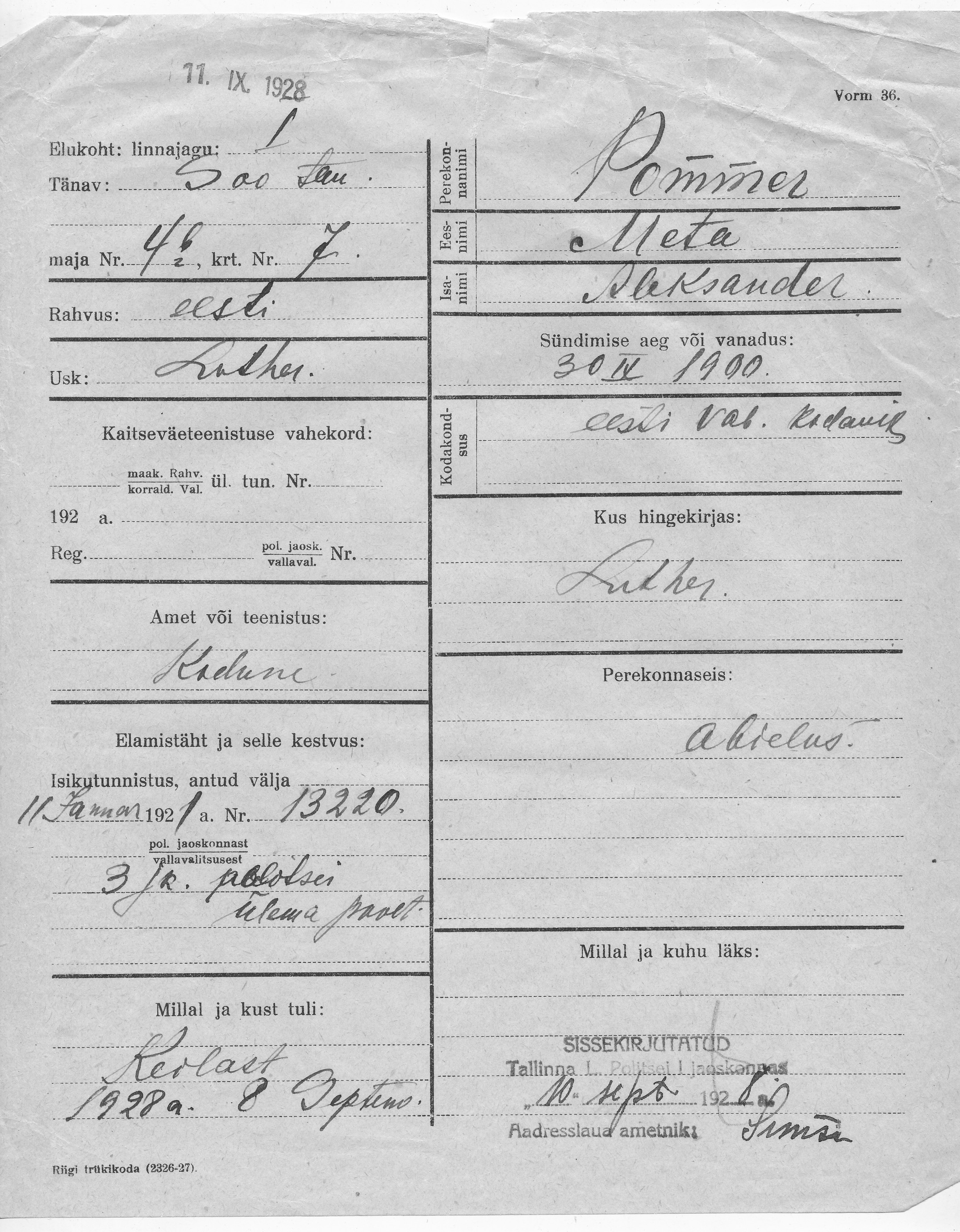 Pommer, Meta, Aleksander