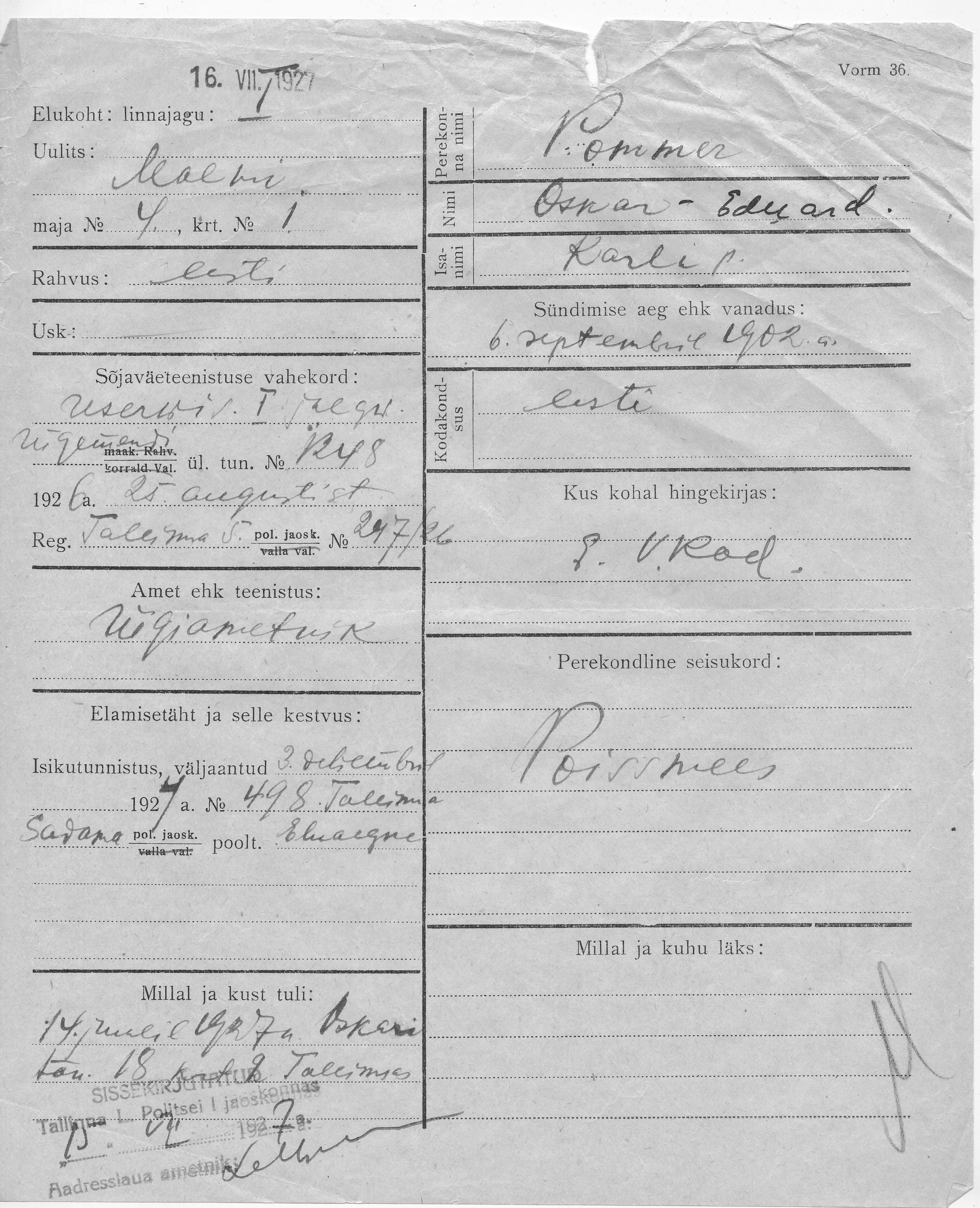 Pommer, Oskar-Eduard, Karl