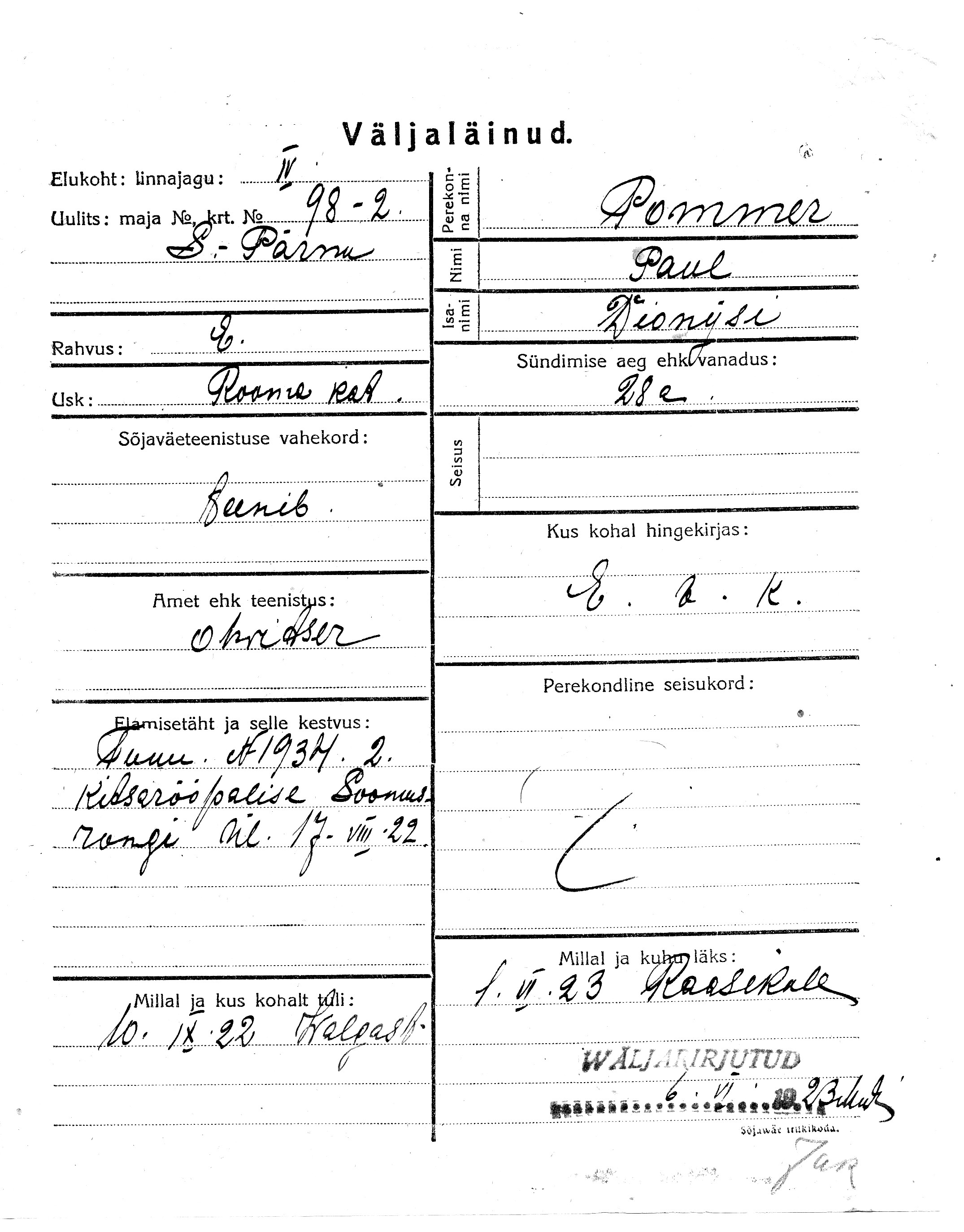 Pommer, Paul, Dionysi