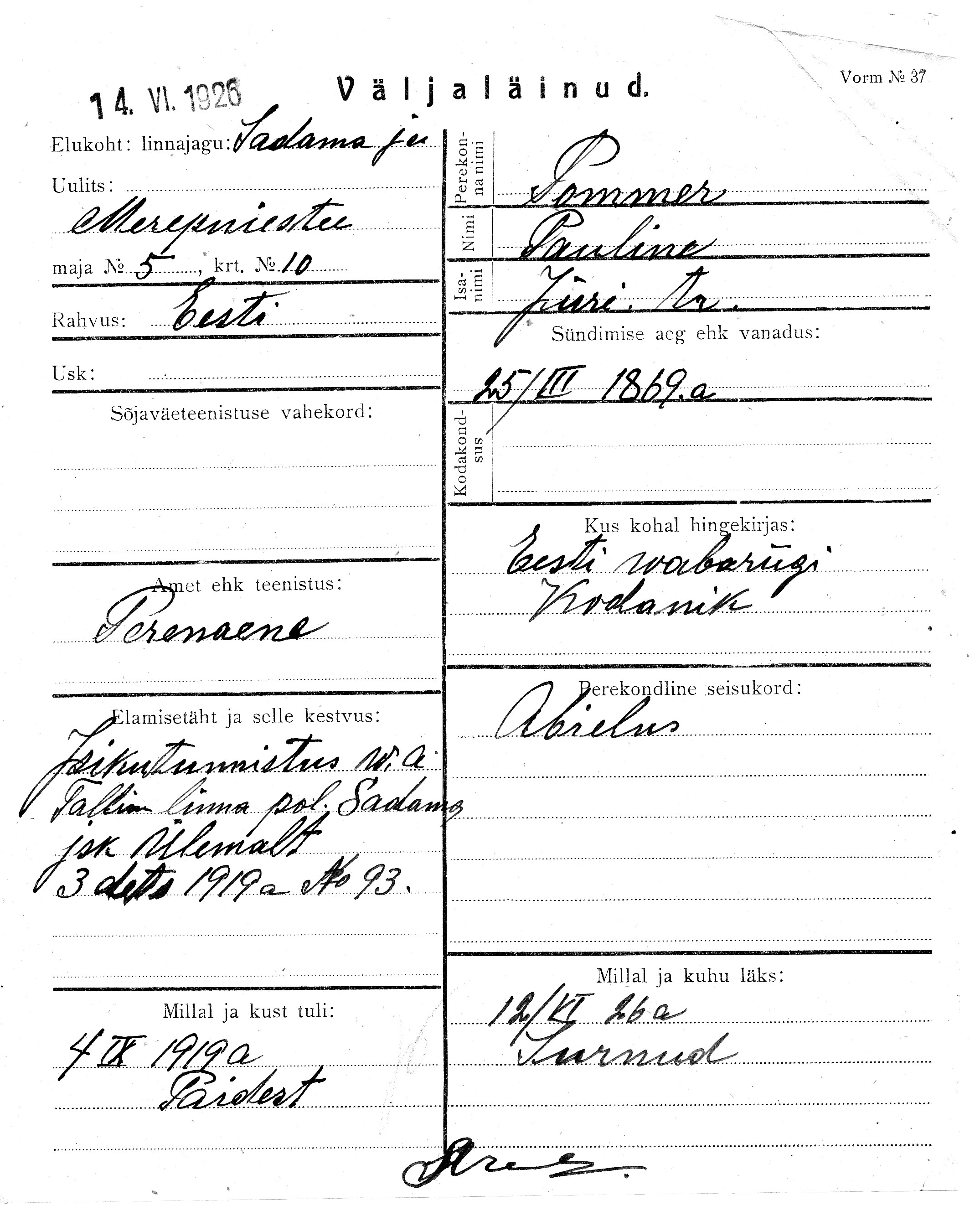 Pommer, Pauline, Jüri