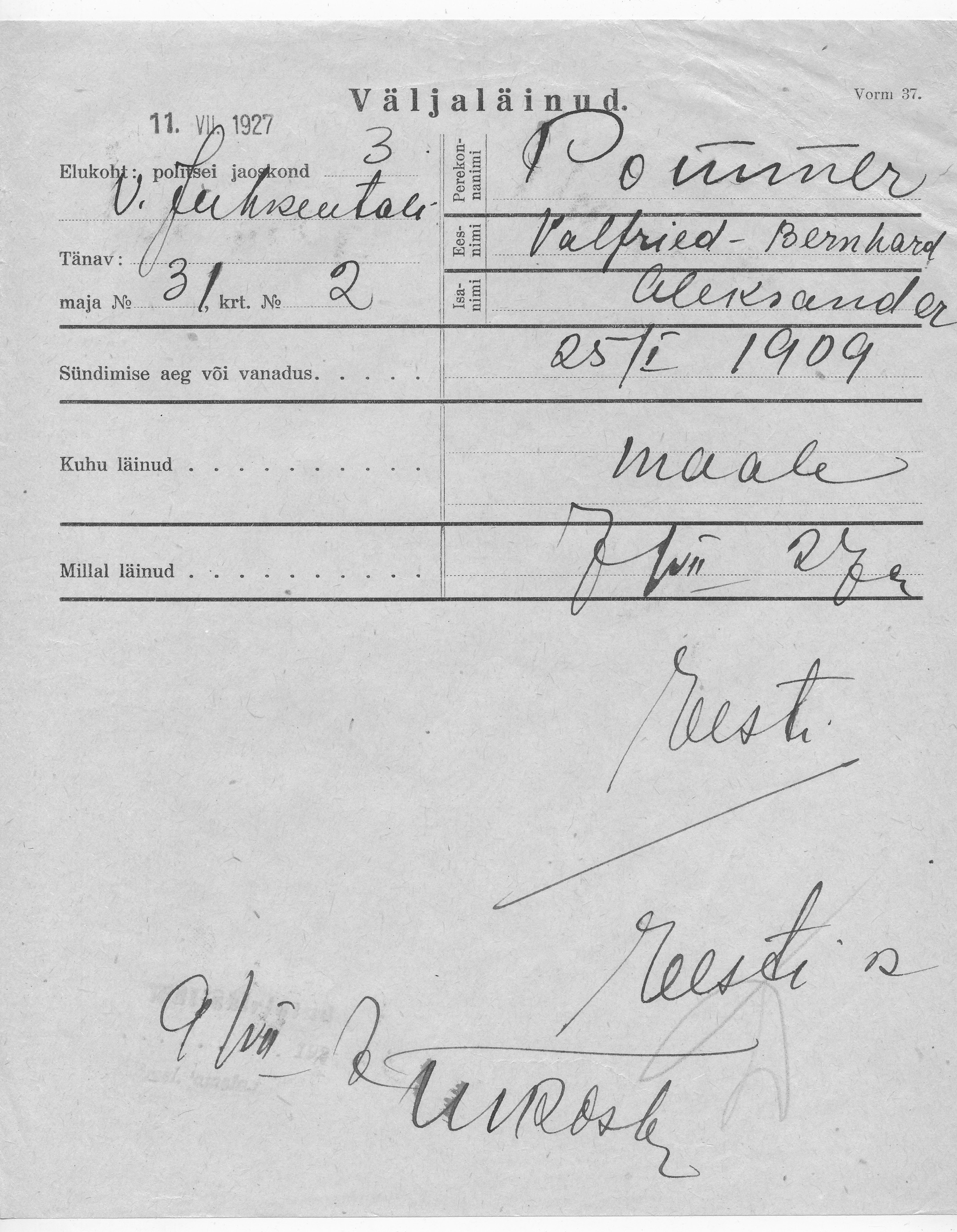 Pommer, Valfried-Bernhard, Aleksander