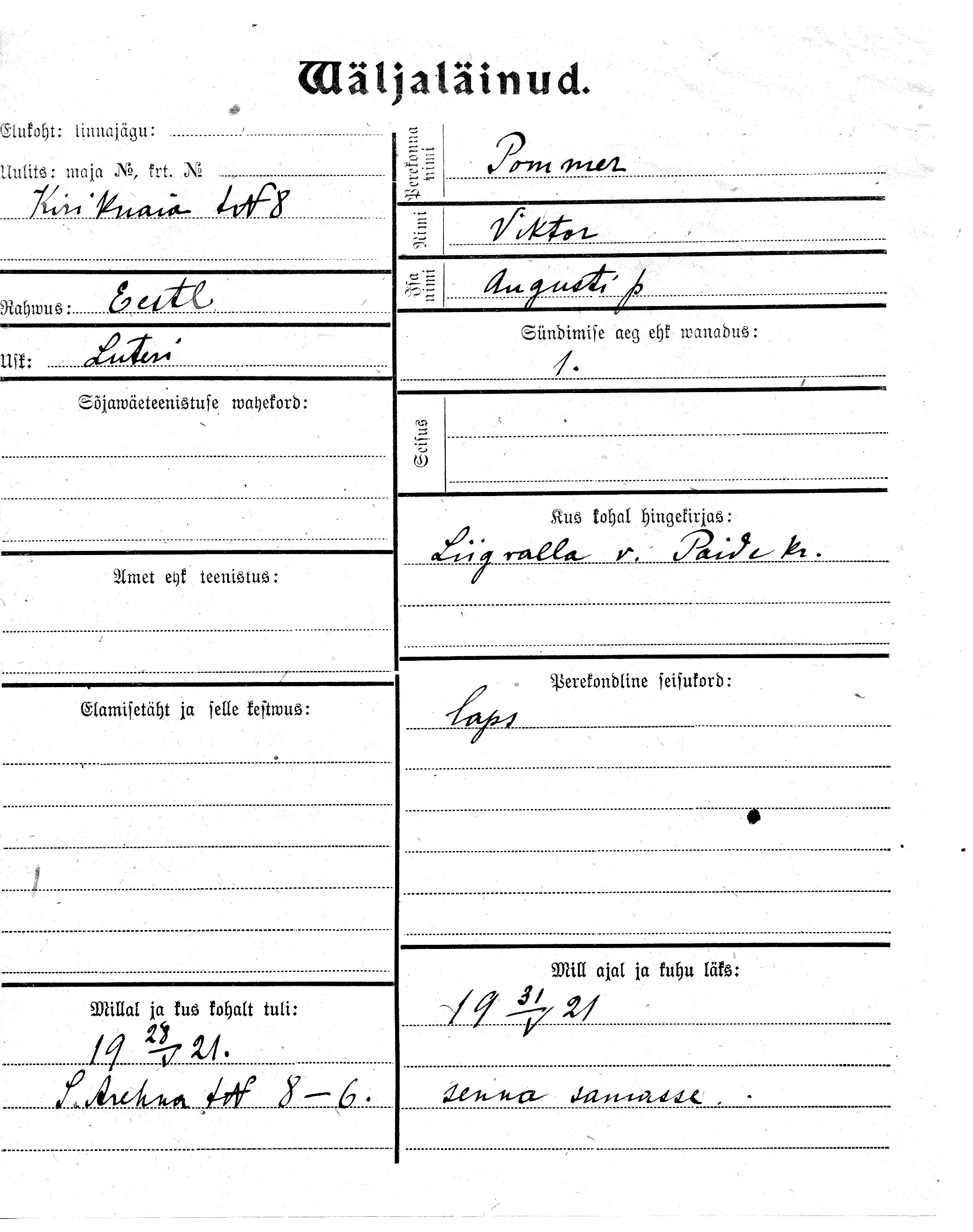 Pommer, Viktor, August