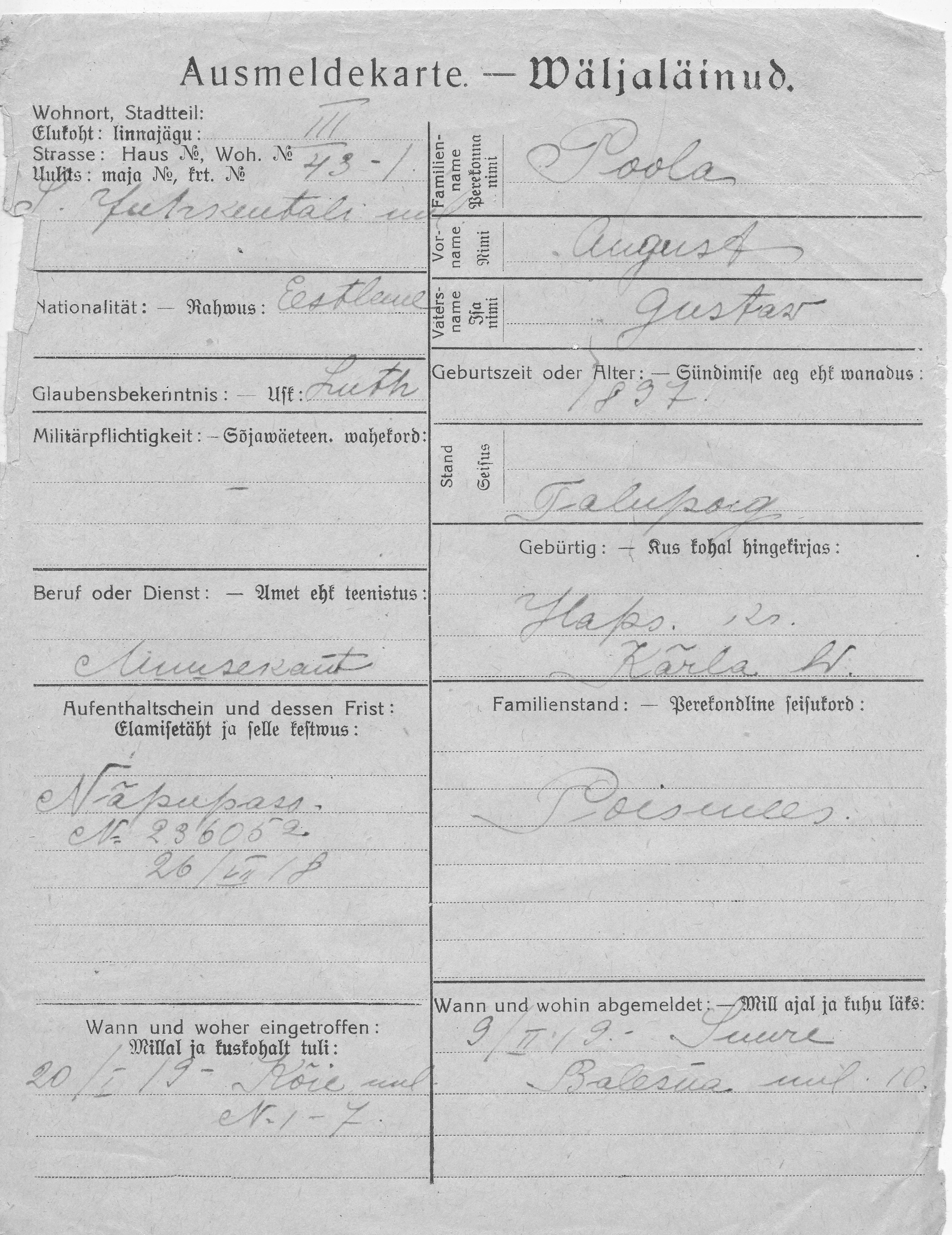 Poola, August, Gustaw