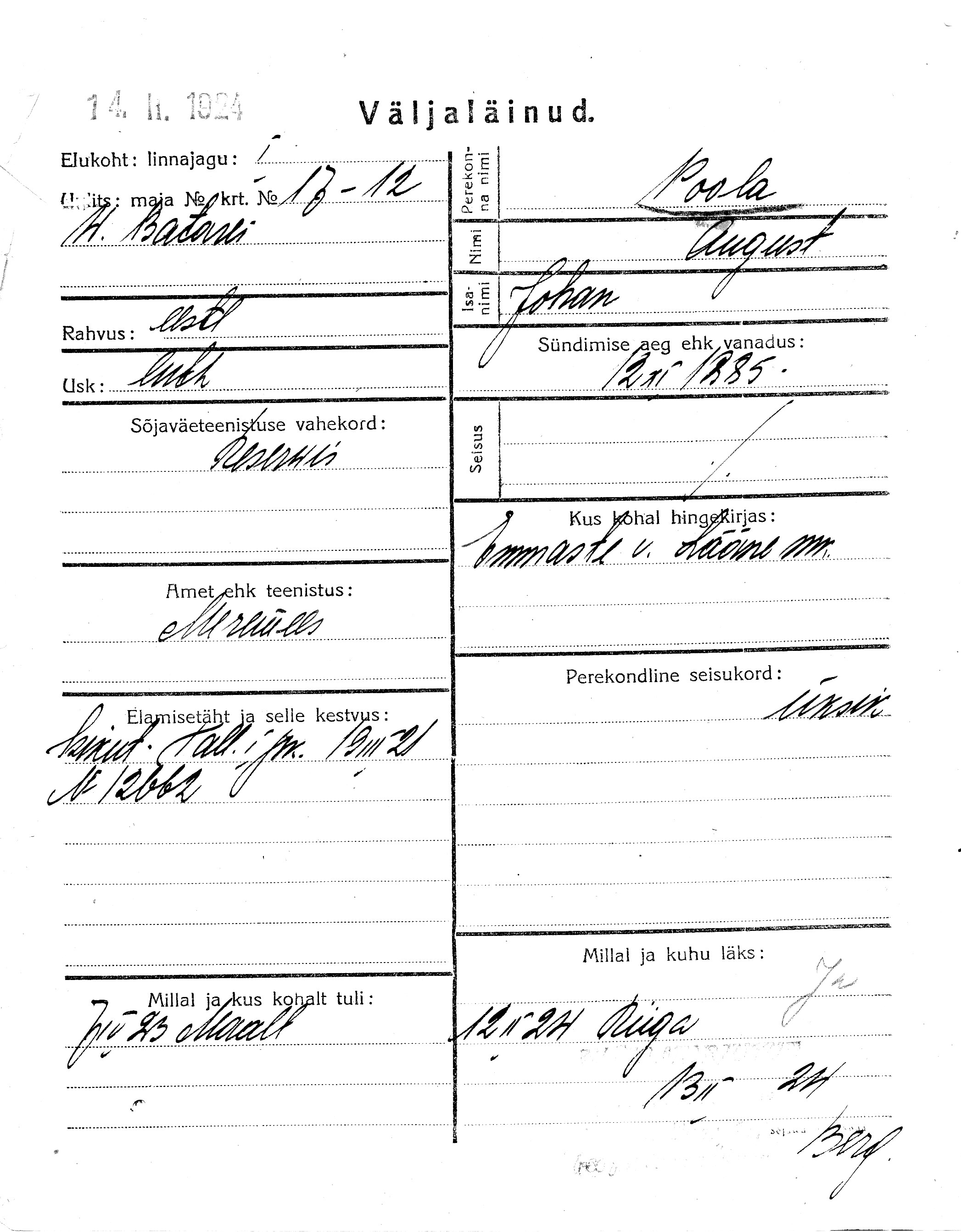 Poola, August, Johan