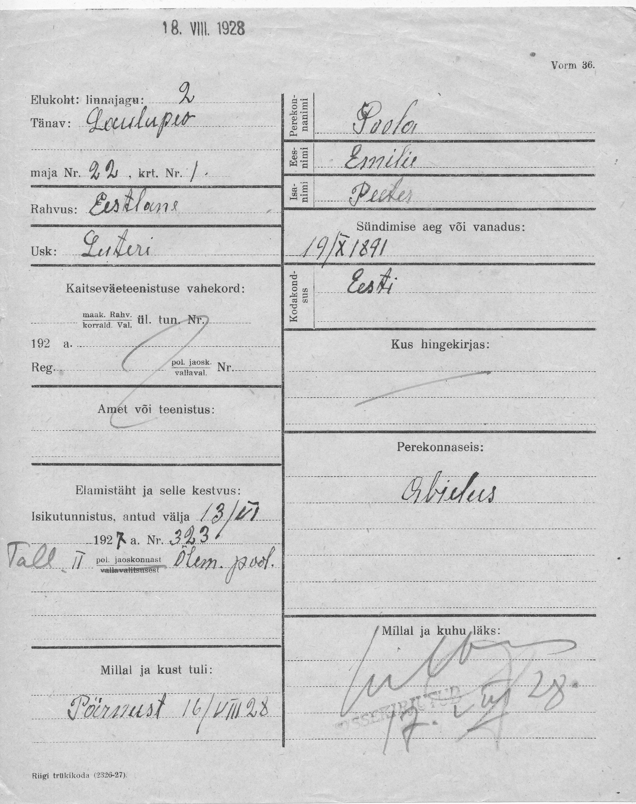 Poola, Emilie, Peeter