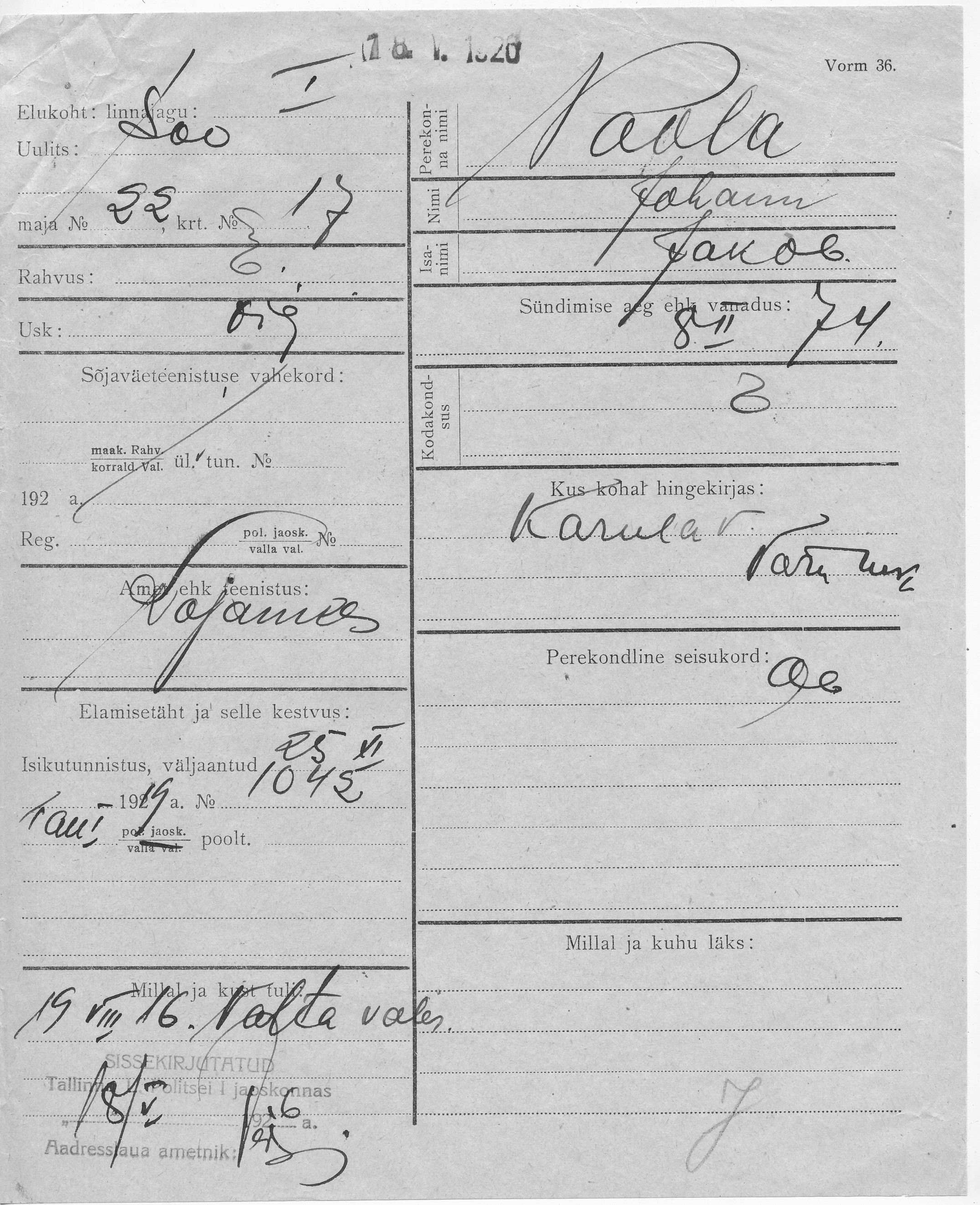 Poola, Johann, Jakob