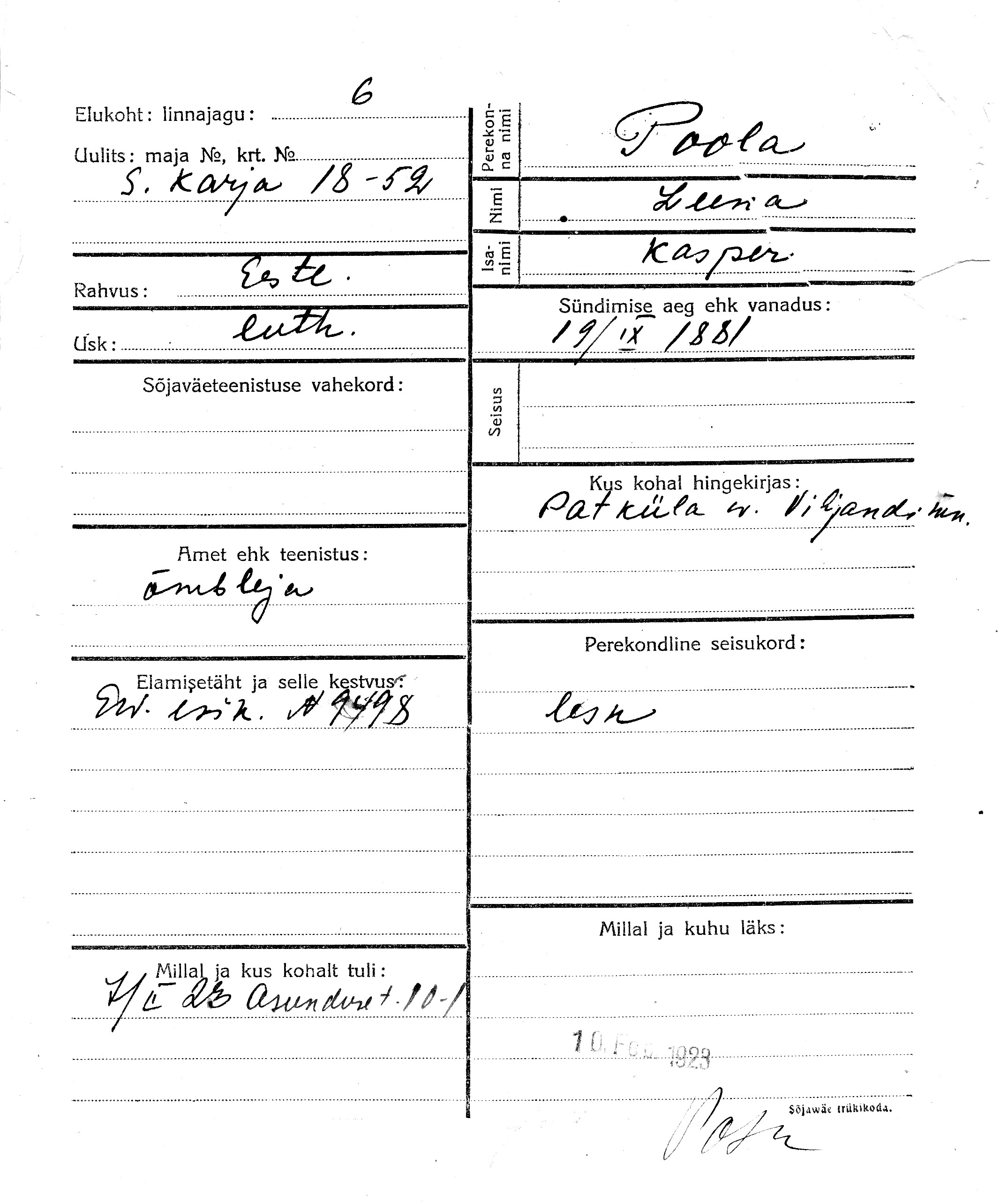 Poola, Leena, Kasper