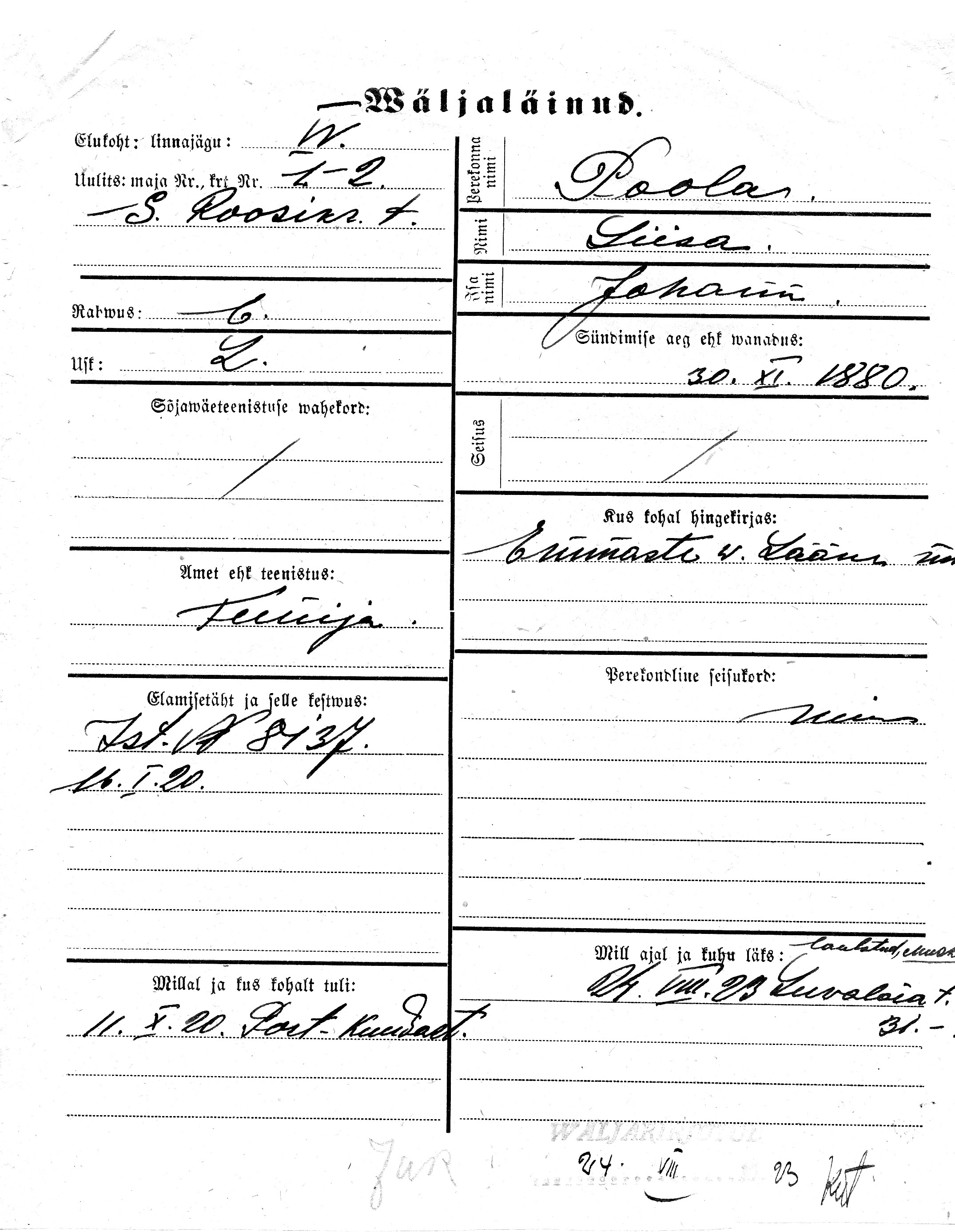 Poola, Liisa, Johann