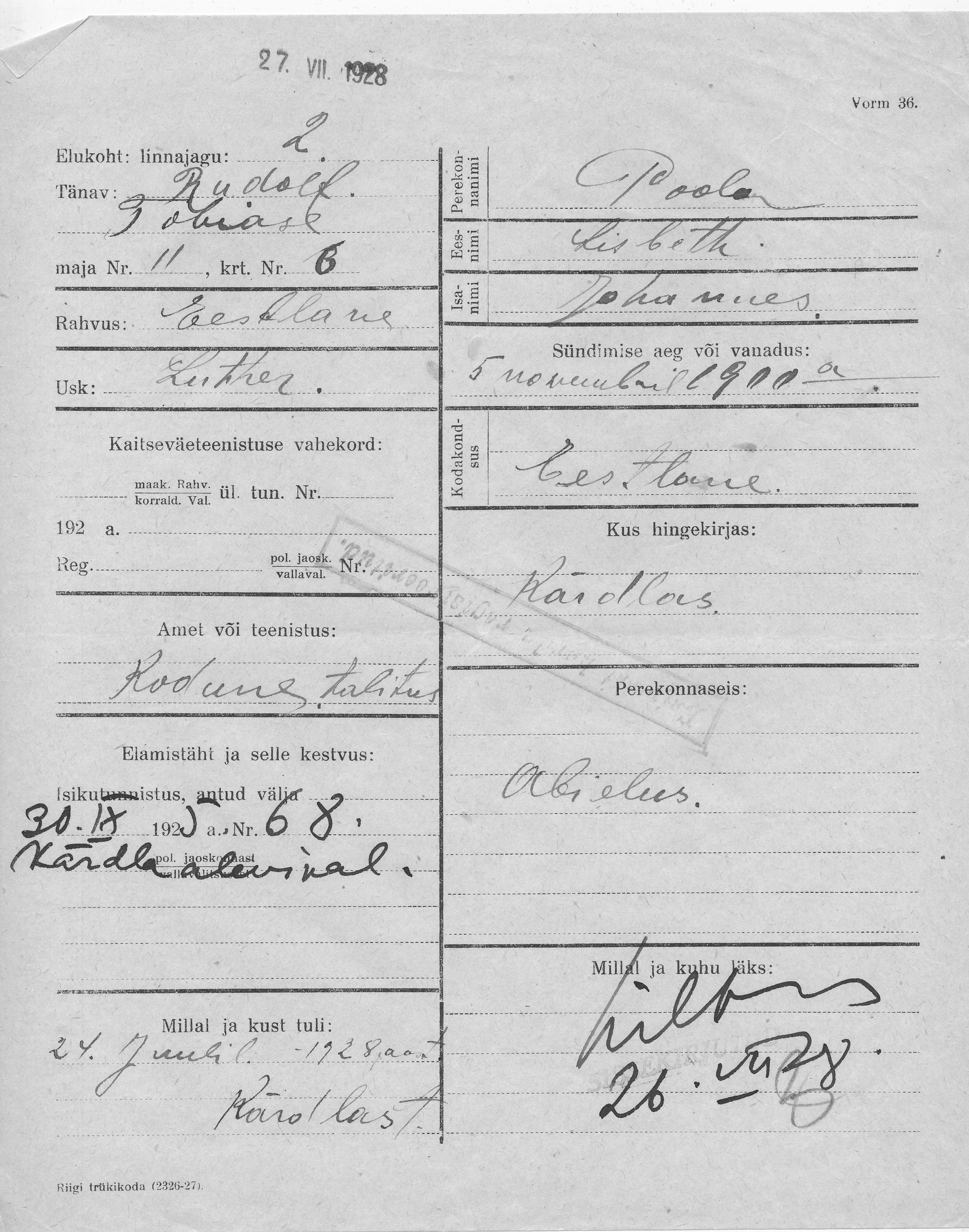 Poola, Lisbeth, Johannes