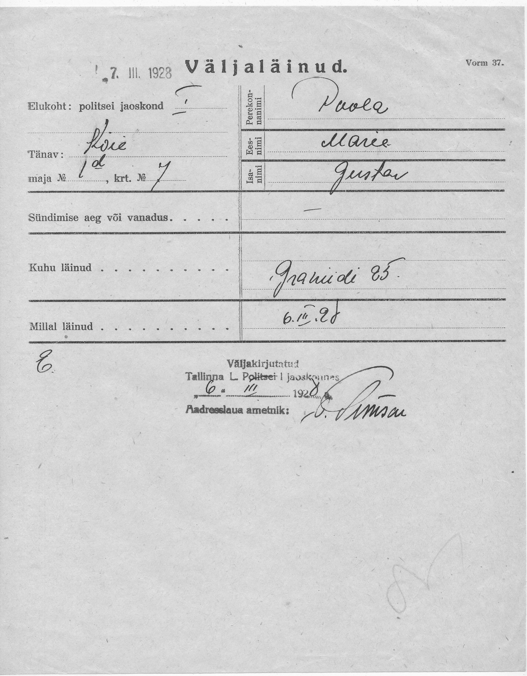 Poola, Marie, Gustav