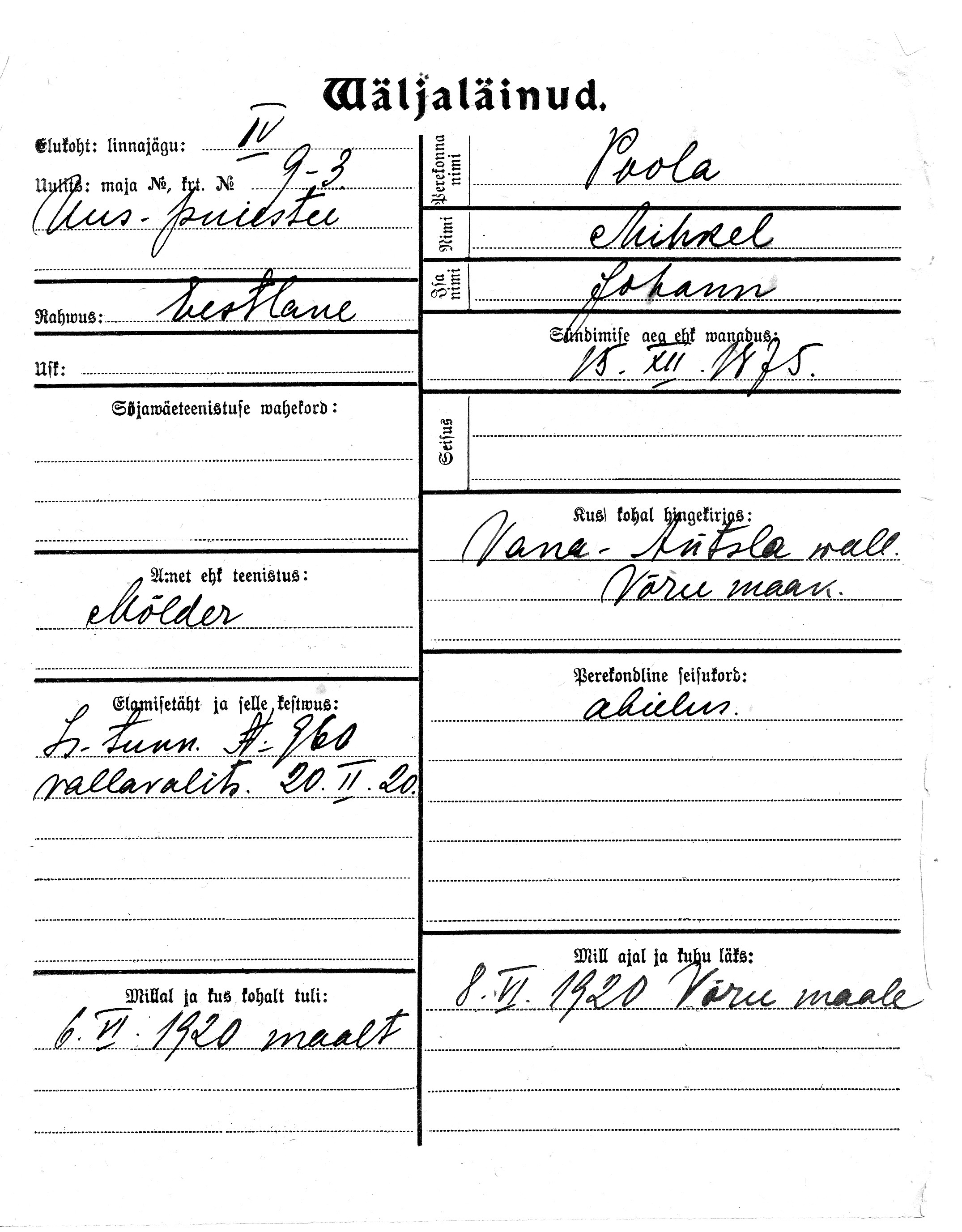 Poola, Mihkel, Johann