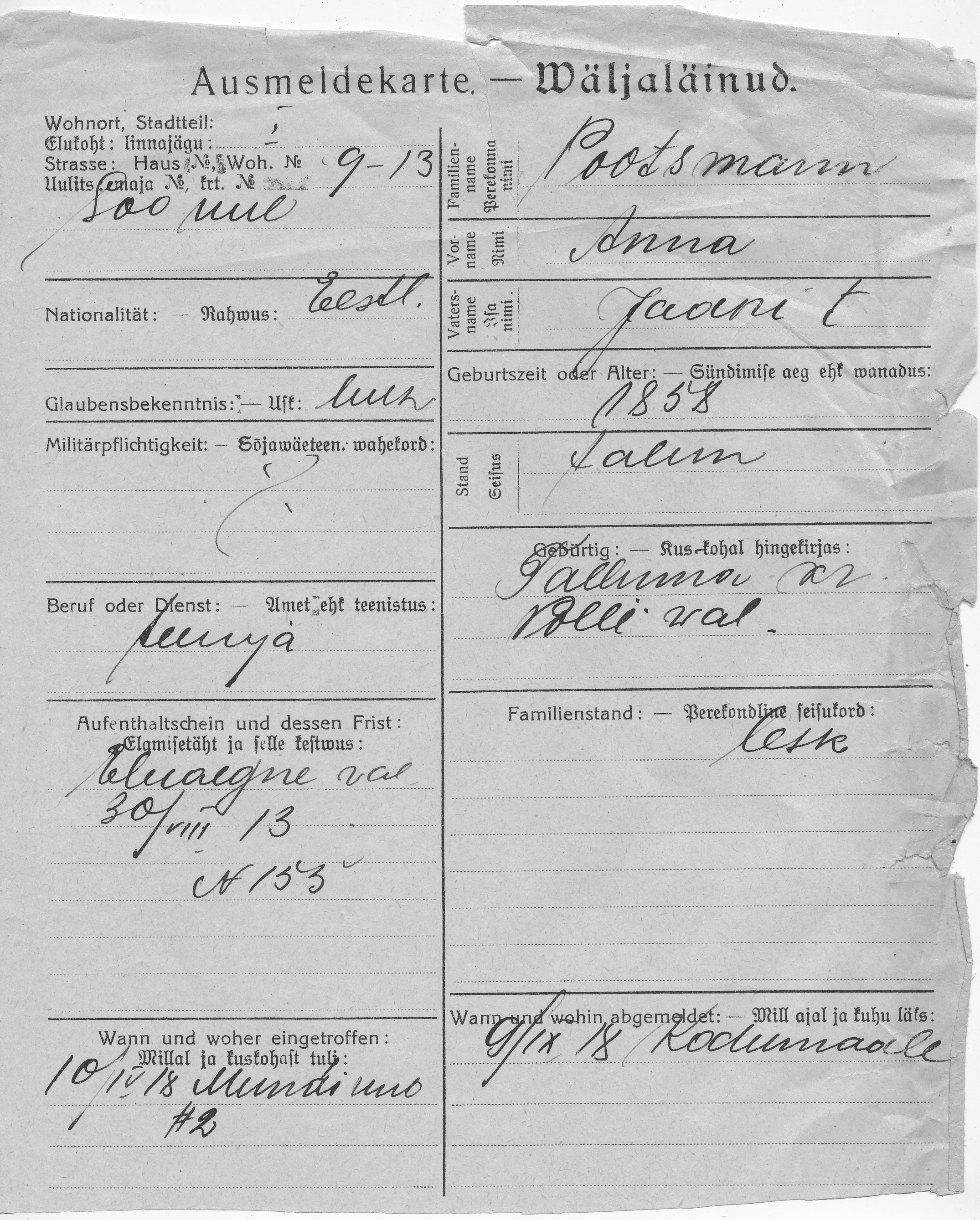 Pootsmann, Anna, Jaan