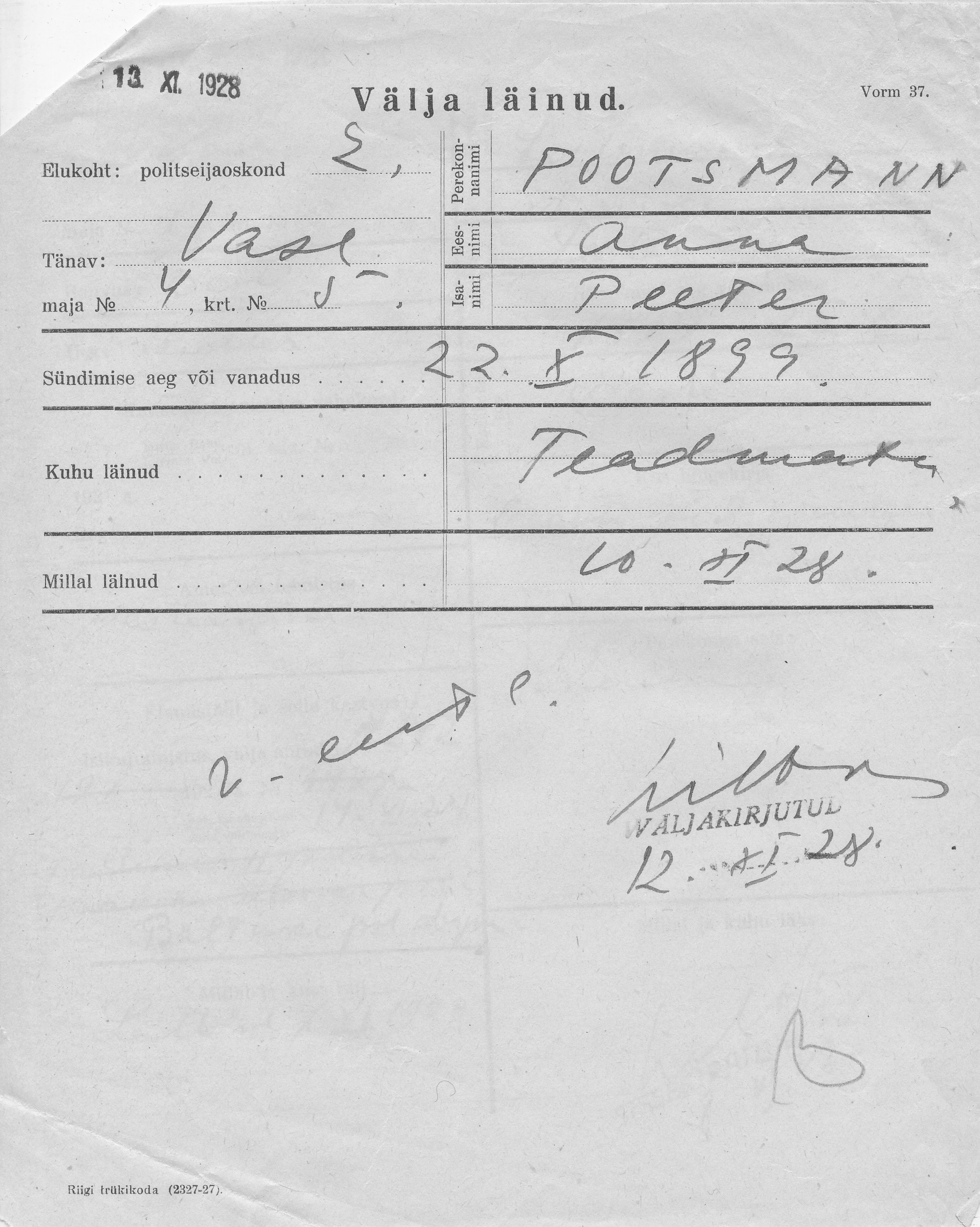 Pootsmann, Anna, Peeter