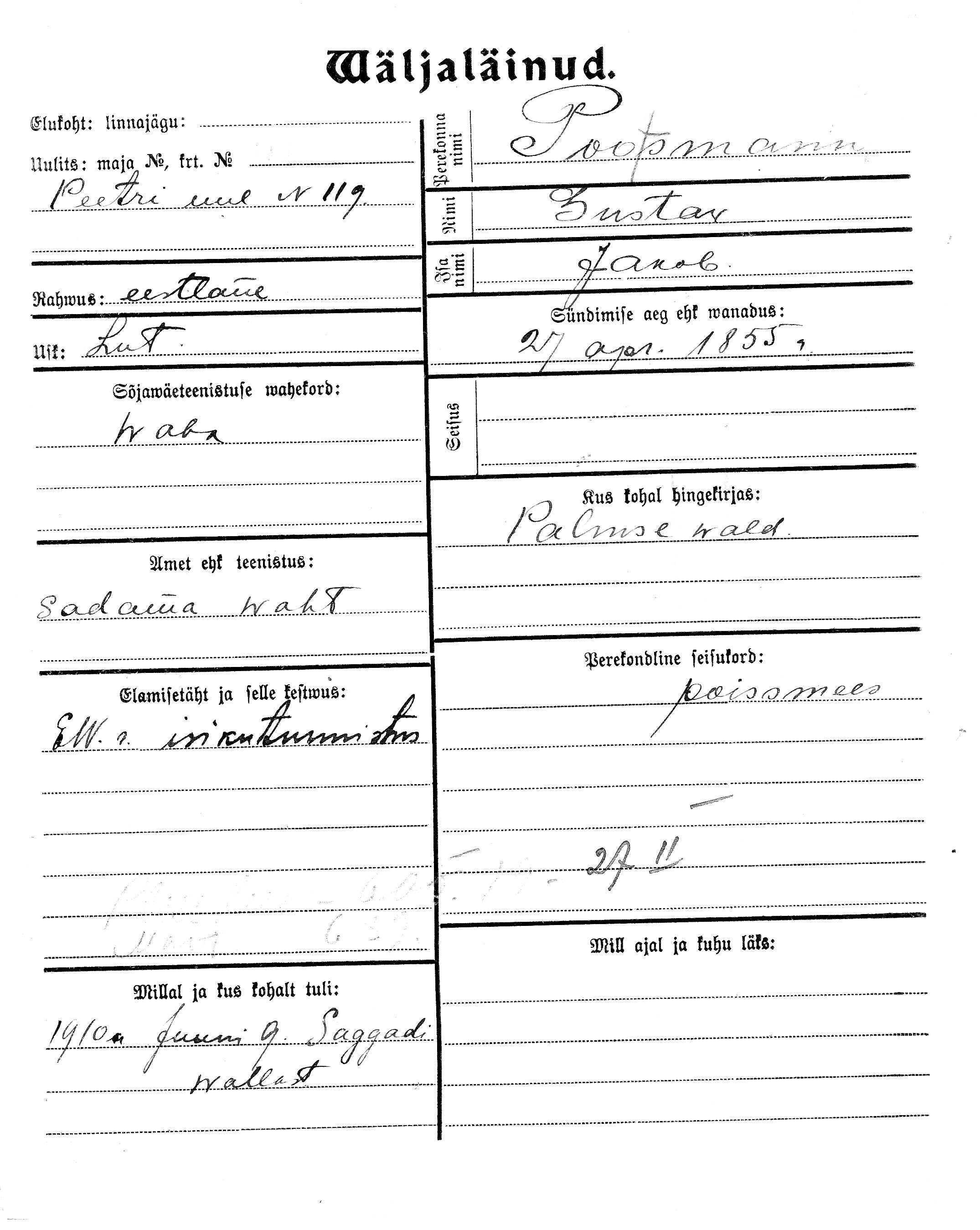 Pootsmann, Gustav, Jakob