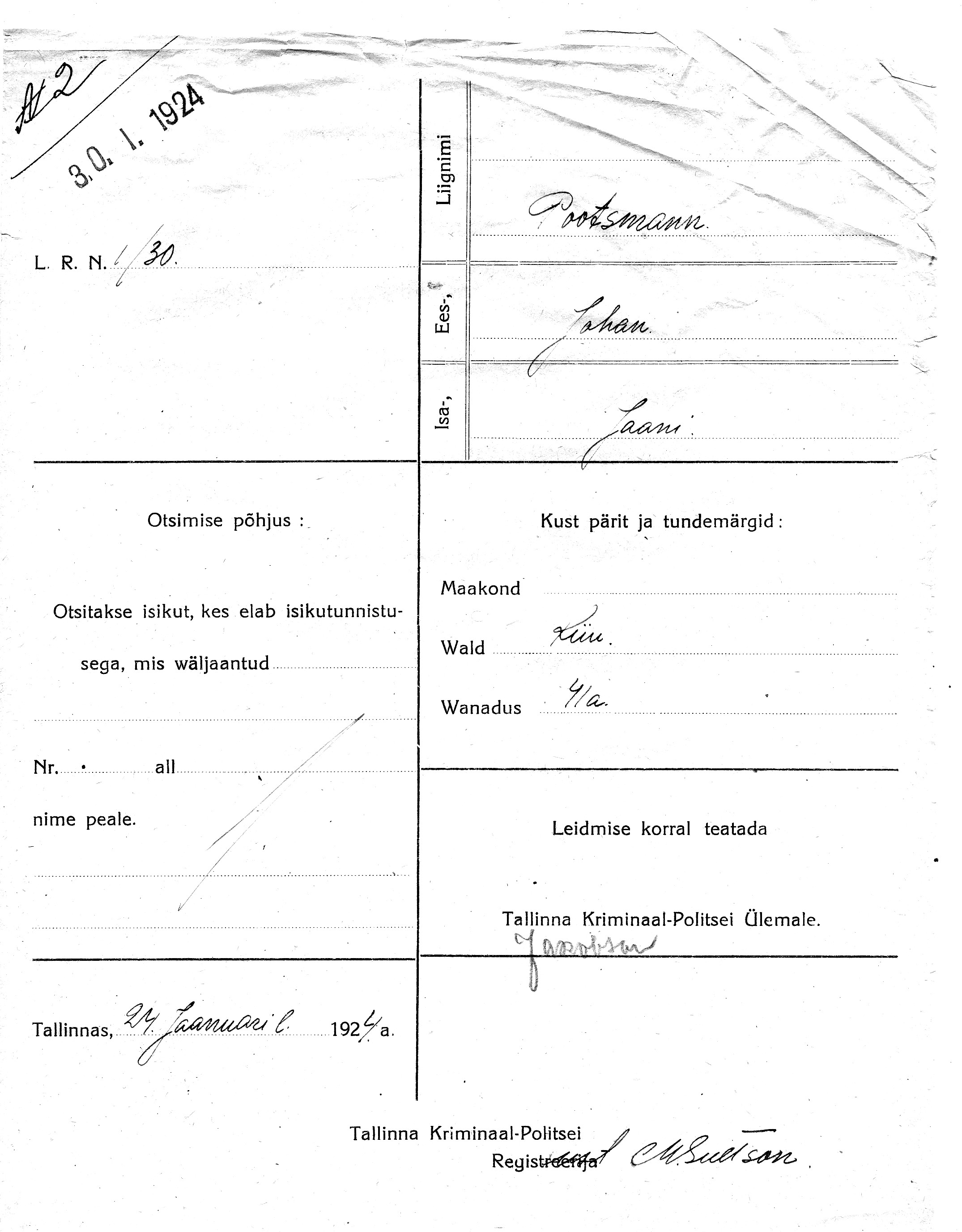 Pootsmann, Johan, Jaan