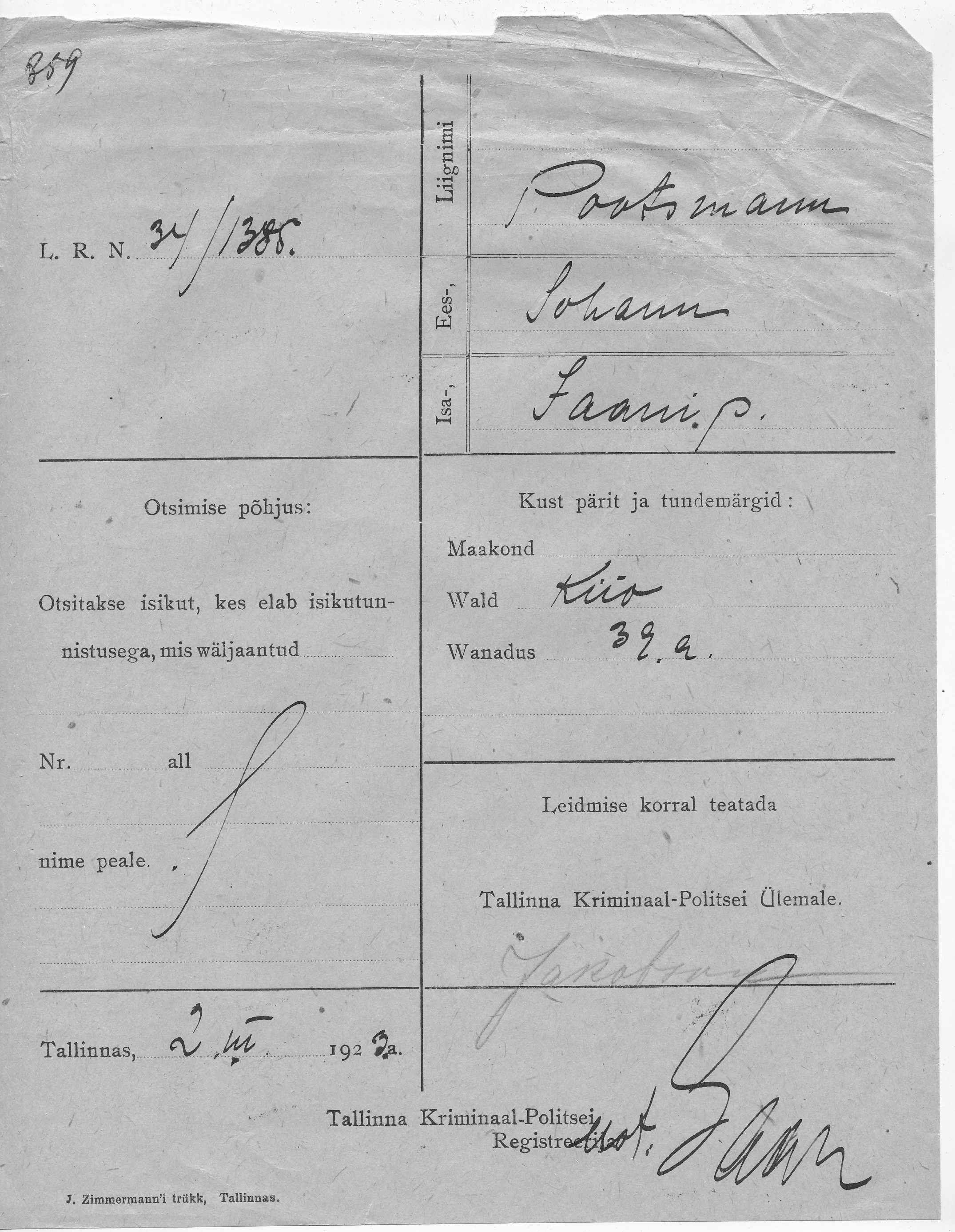 Pootsmann, Johann, Jaan