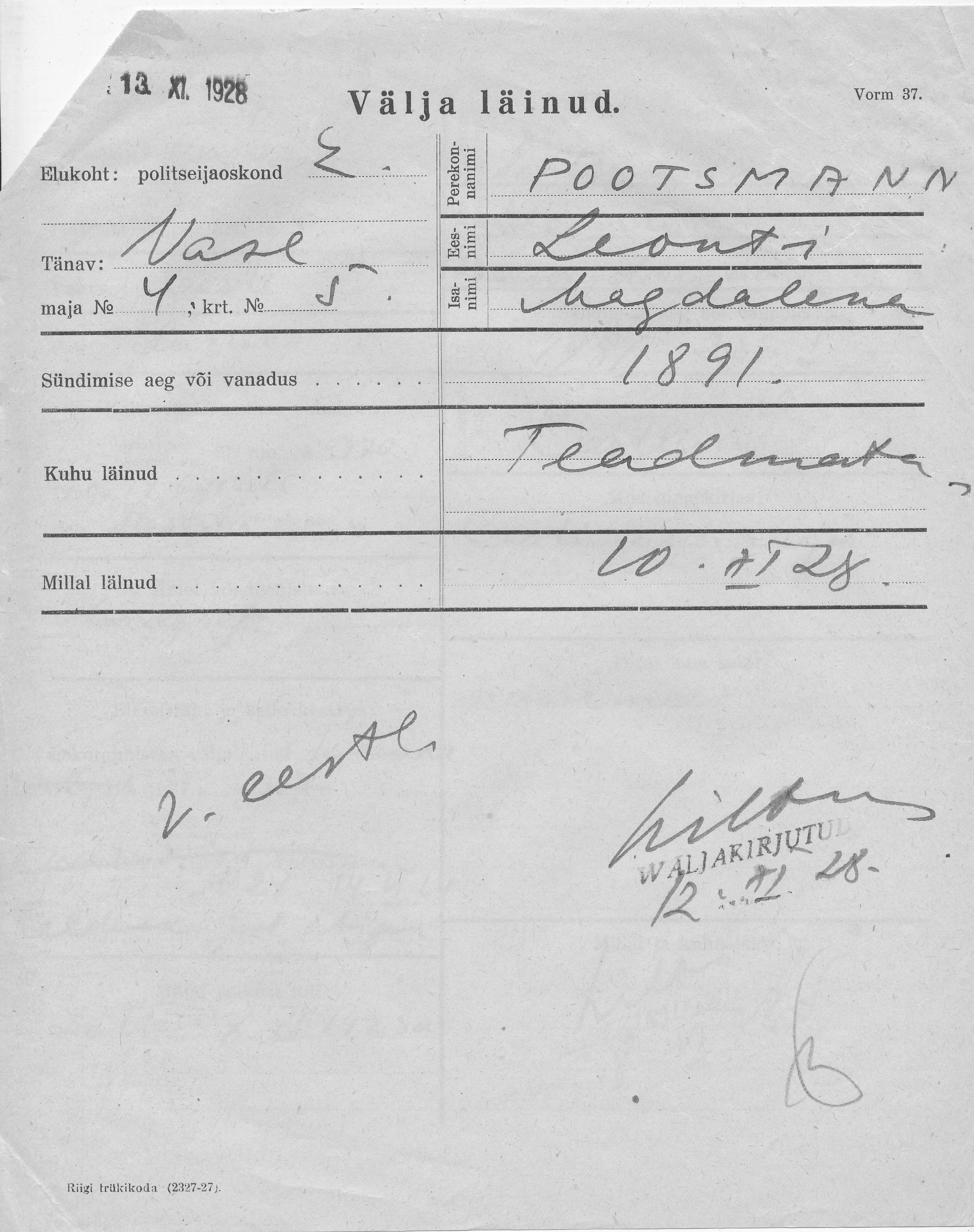 Pootsmann, Leonti, Magdalena