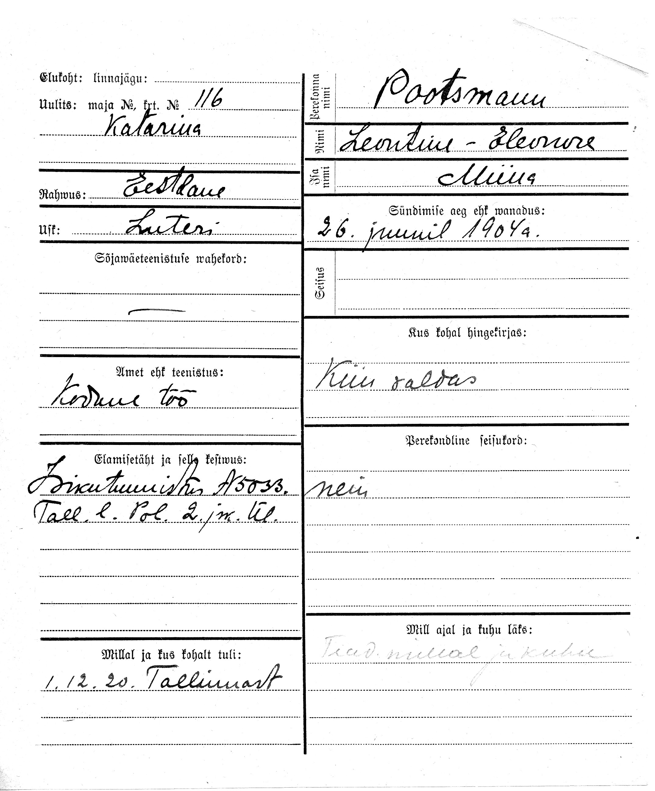 Pootsmann, Leontine-Eleonore, Miina