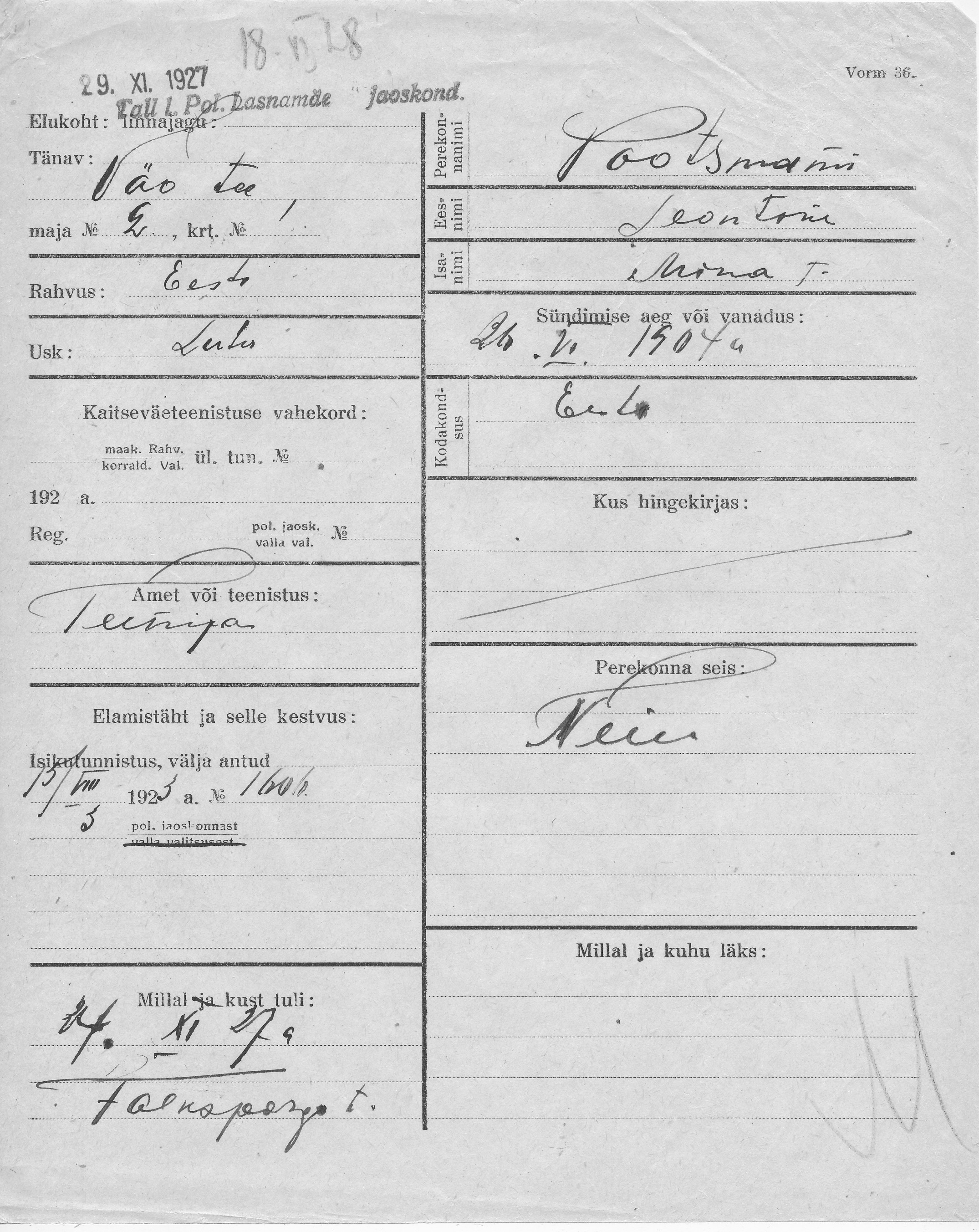 Pootsmann, Leontine, Mina