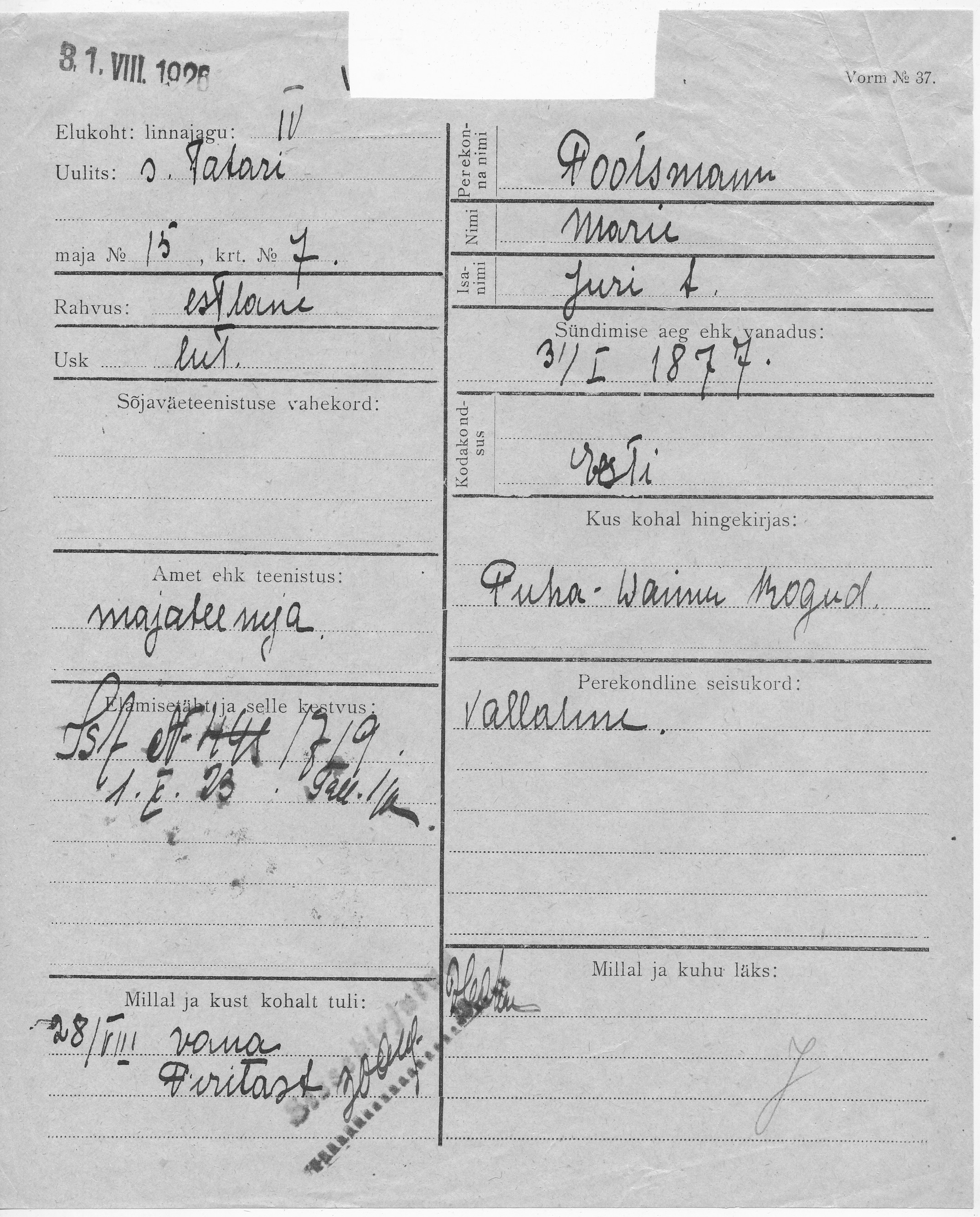 Pootsmann, Marie, Juri