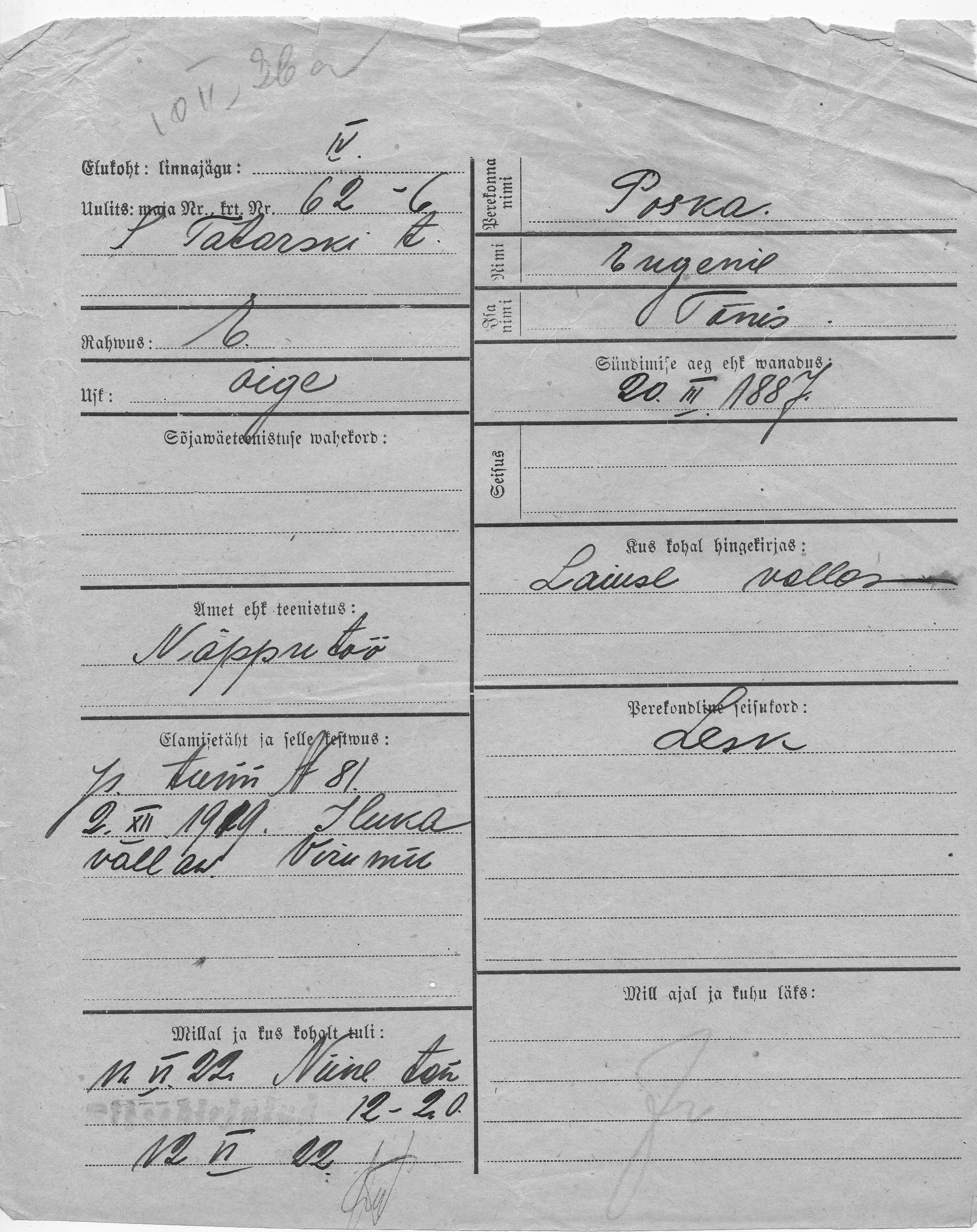 Poska, Eugenie, Tõnis